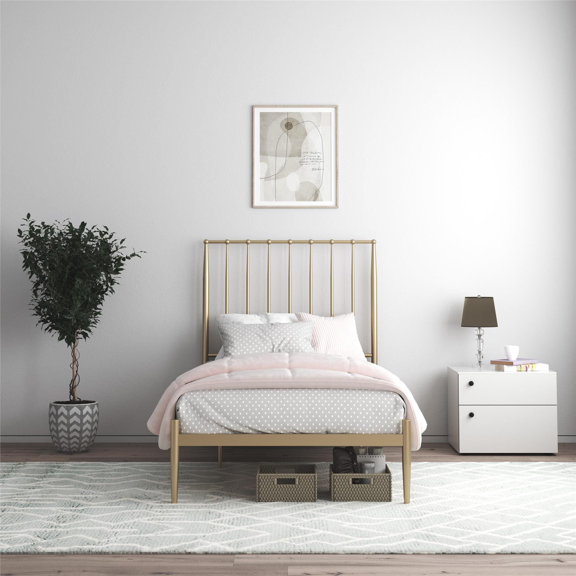 DHP Giulia Metal Platform Bed with Headboard and Underbed Storage Space, Twin, Gold - Image 19