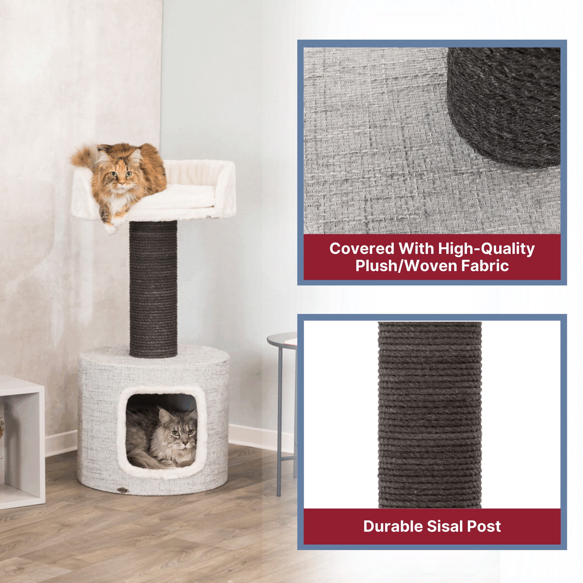 TRIXIE Fonda XXL Sisal & Plush 2-Level 39" Cat Tree with Scratching Post & Condo, Gray - Image 3