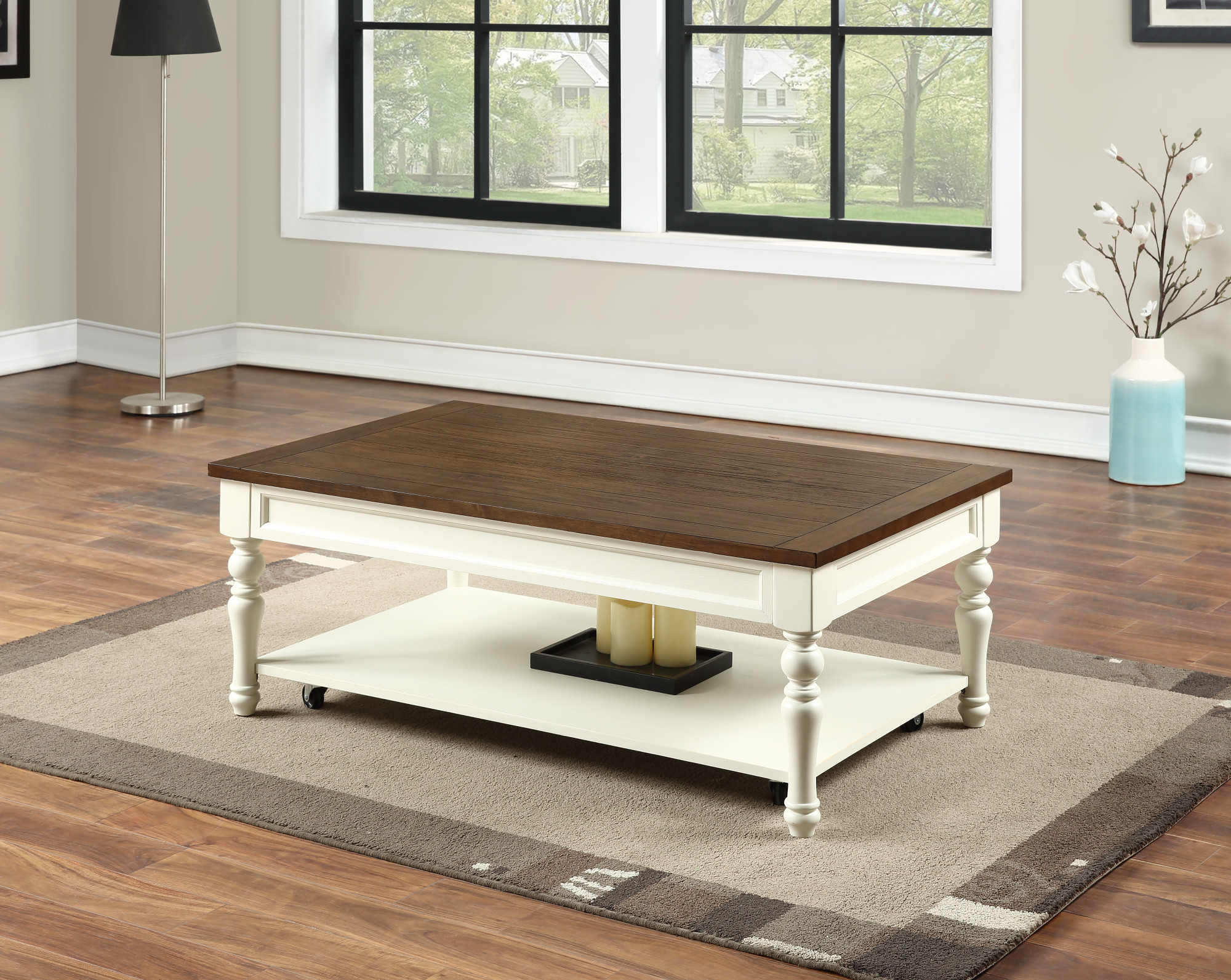 Joanna Farmhouse Two-tone Ivory and Mocha Wood Coffee Table - Image 2