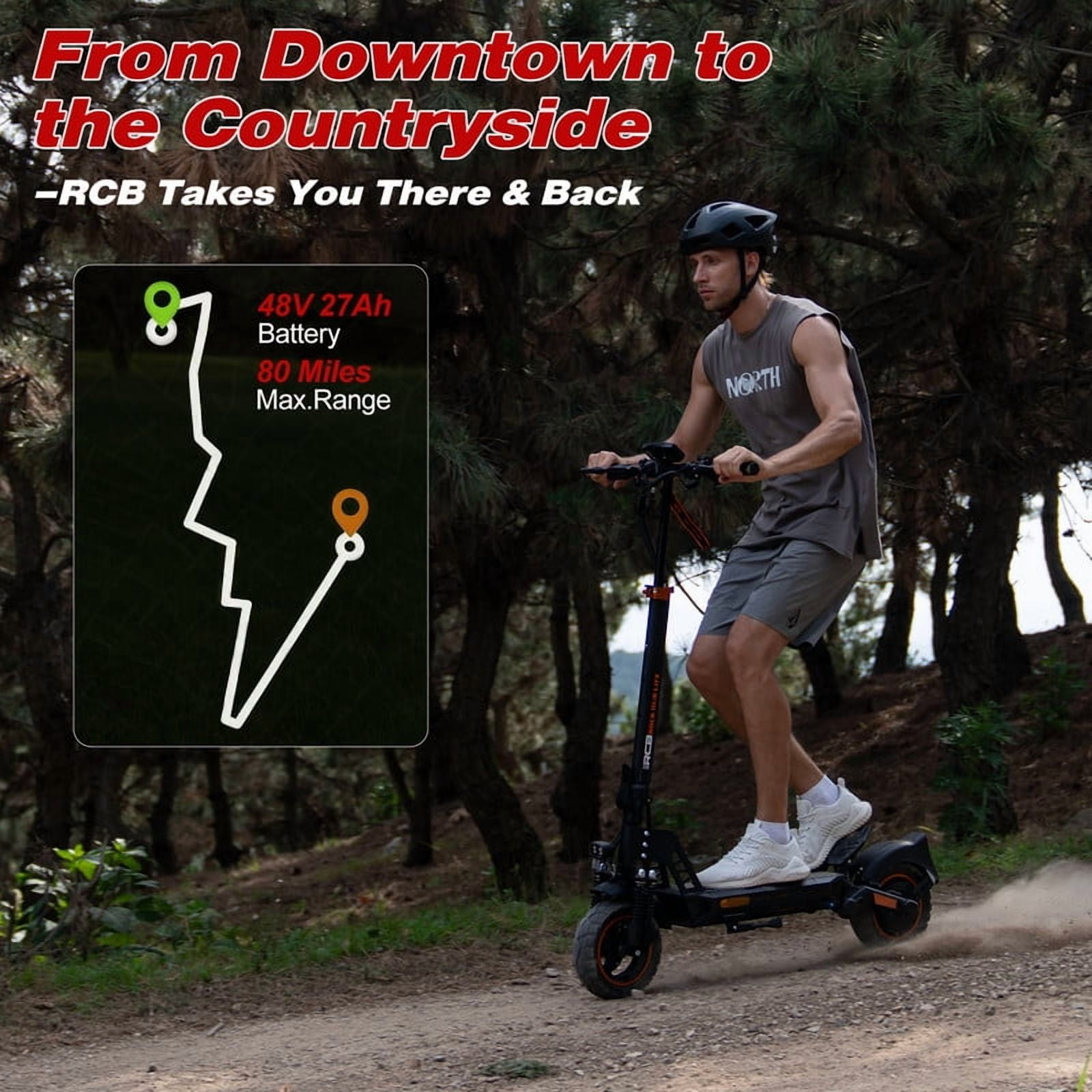 RCB D5PRO Electric Scooter Adult,1600W Peak Motor, 48V27Ah Battery, Up to 80 Miles Range, 10"Anti-Flat Off-Road Tires, Dual Brakes&Dual Suspension, Foldable Commuter Scooter with App & NFC - Image 6