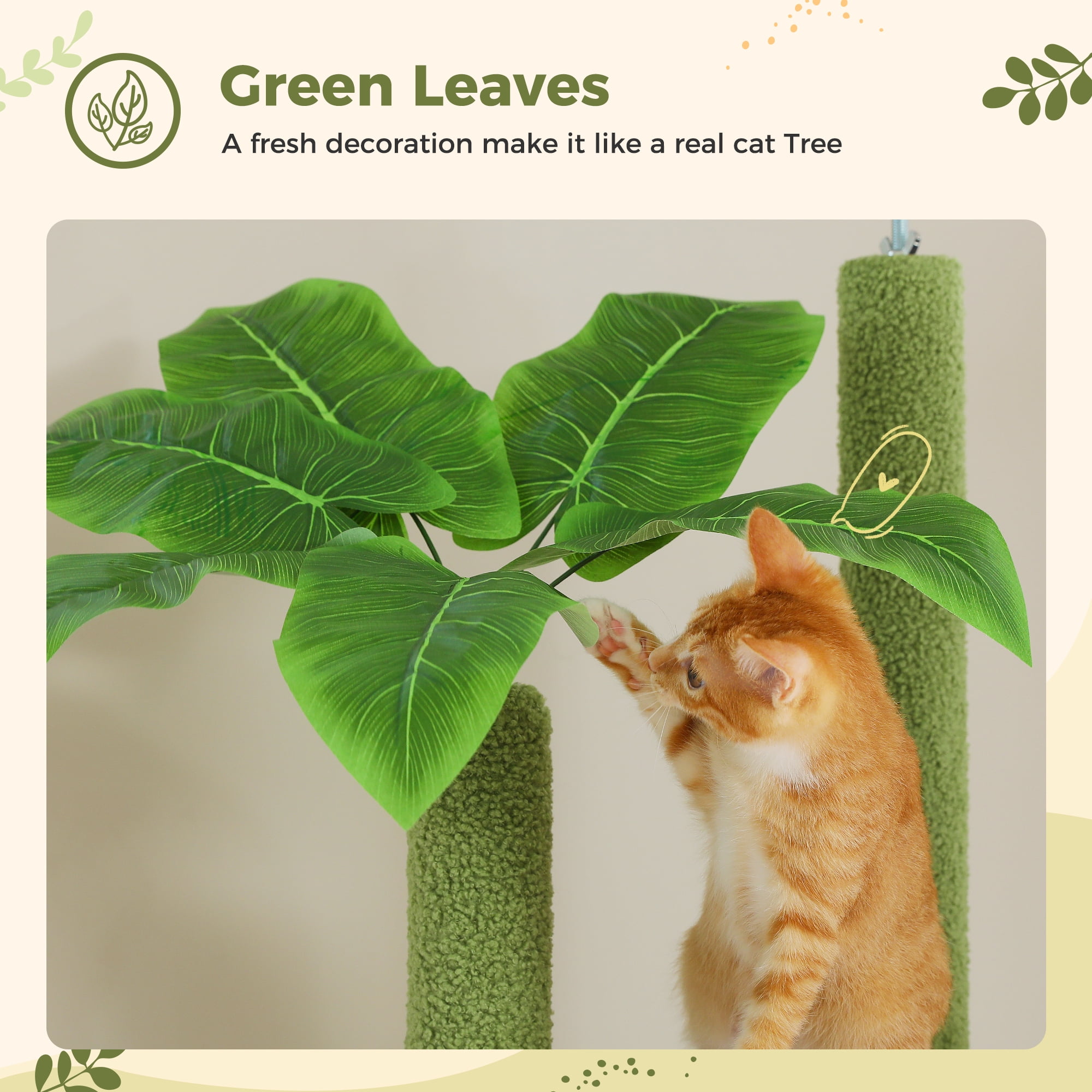 PAWZ Road 90.5-100.4" Floor to Ceiling Cat Tree Tower, Adjustable Climbing Tree for Indoor Cats, Green - Image 11