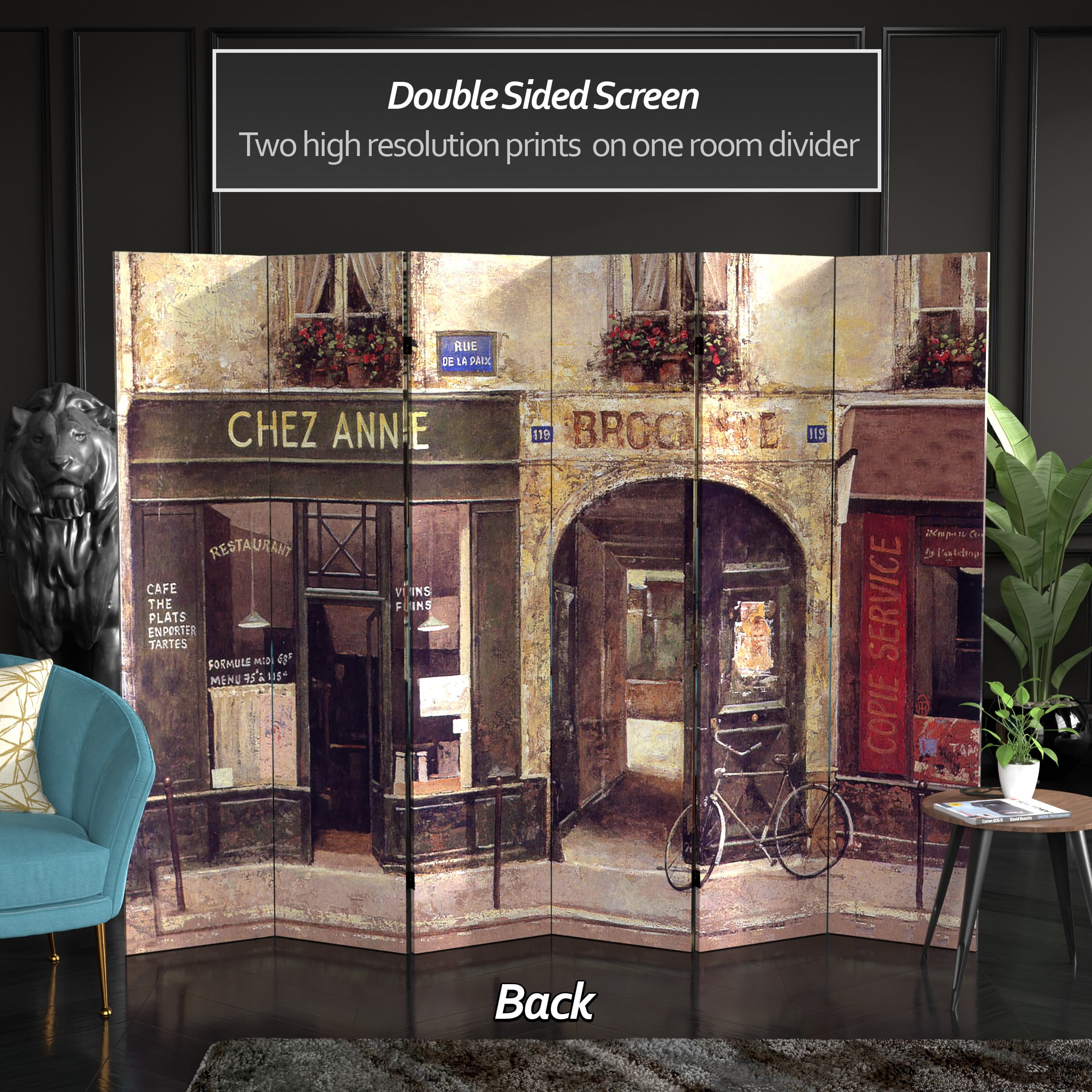 Oriental Furniture 6 ft. Tall French Cafe Canvas Room Divider - 6 Panel - Image 3