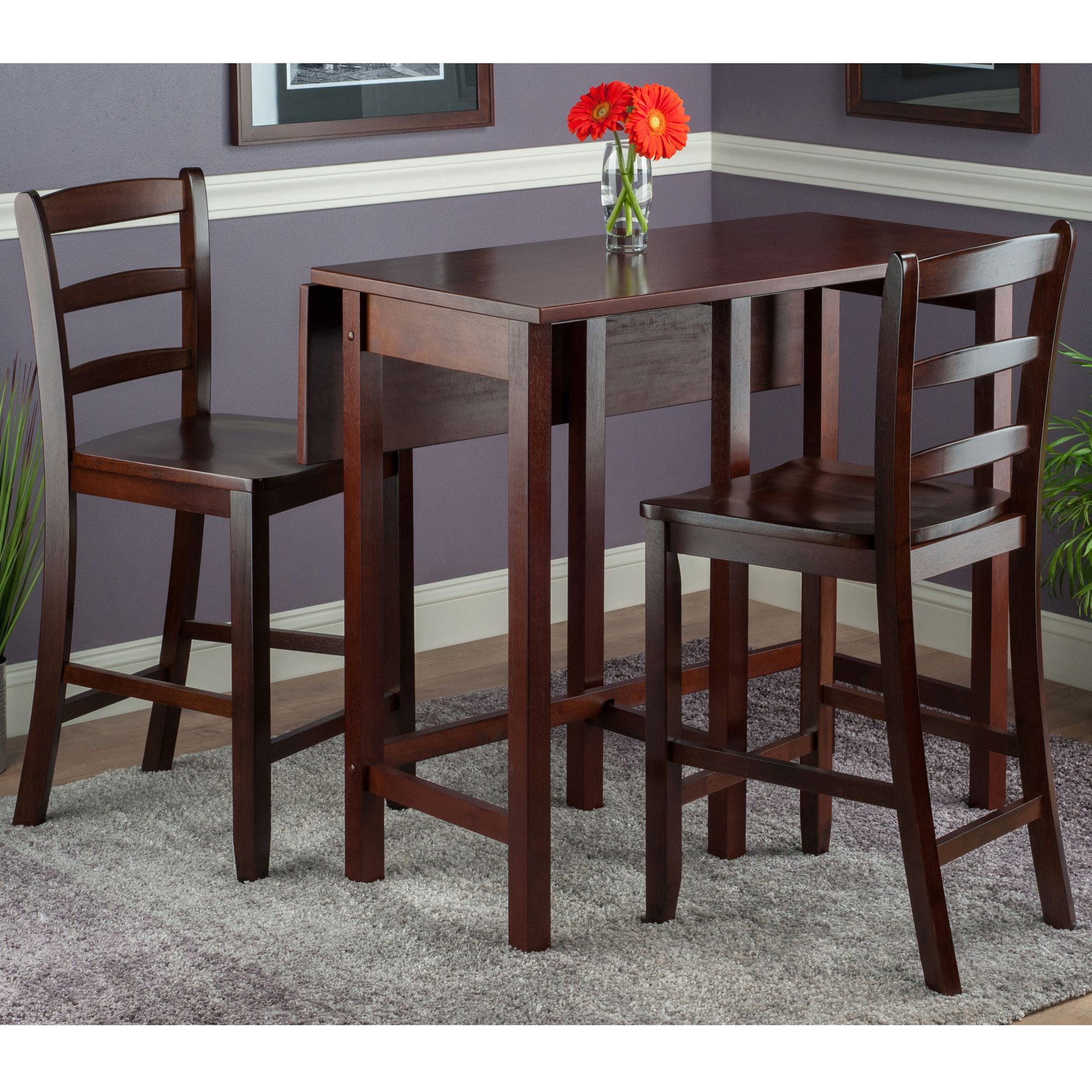 Contemporary Home Living Lynnwood 3-Pc Drop Leaf High Table with 2 Counter Ladder Back Stool/Chair - Image 2
