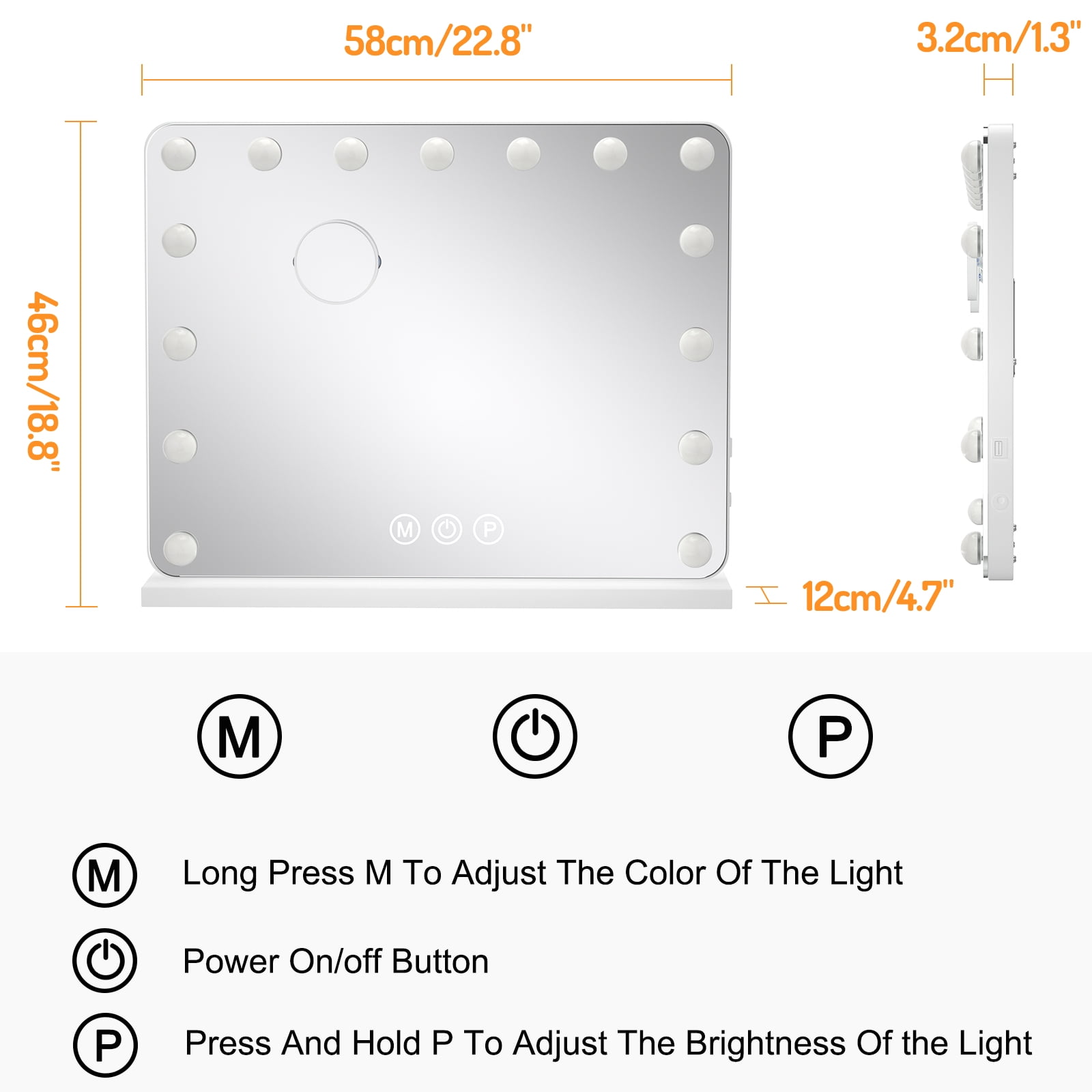 Vanity Mirror with Lights,22.8" x 18.8"Large Makeup Mirror with Lights & 10X Magnification , WLRETMCI Hollywood Vanity Mirror with 3 Modes Dimmable , Smart Touch, Tabletop Wall Mount - Image 3