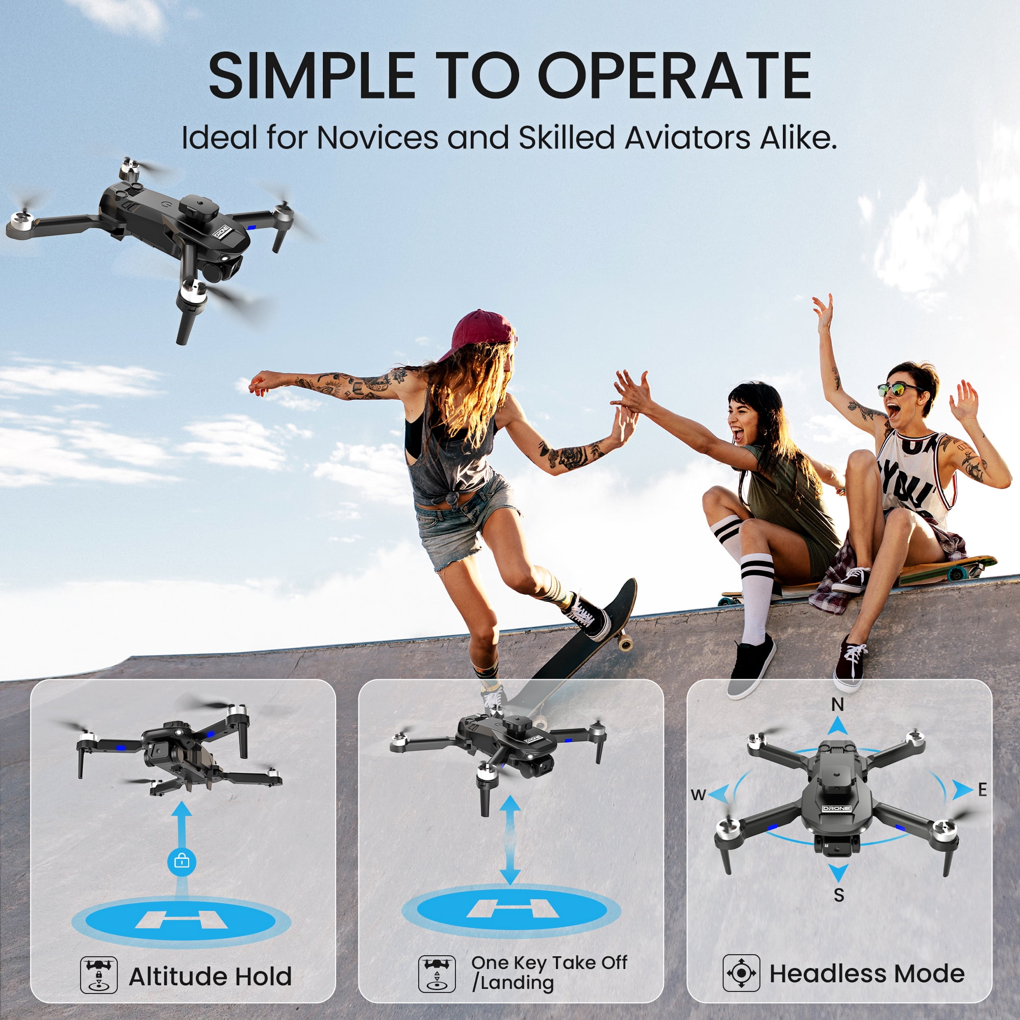 F196 Drone with 6K HD Camera, Brushless Motors, Optical Flow Sensor & Obstacle Avoidance, 3 Batteries, Black - Image 3