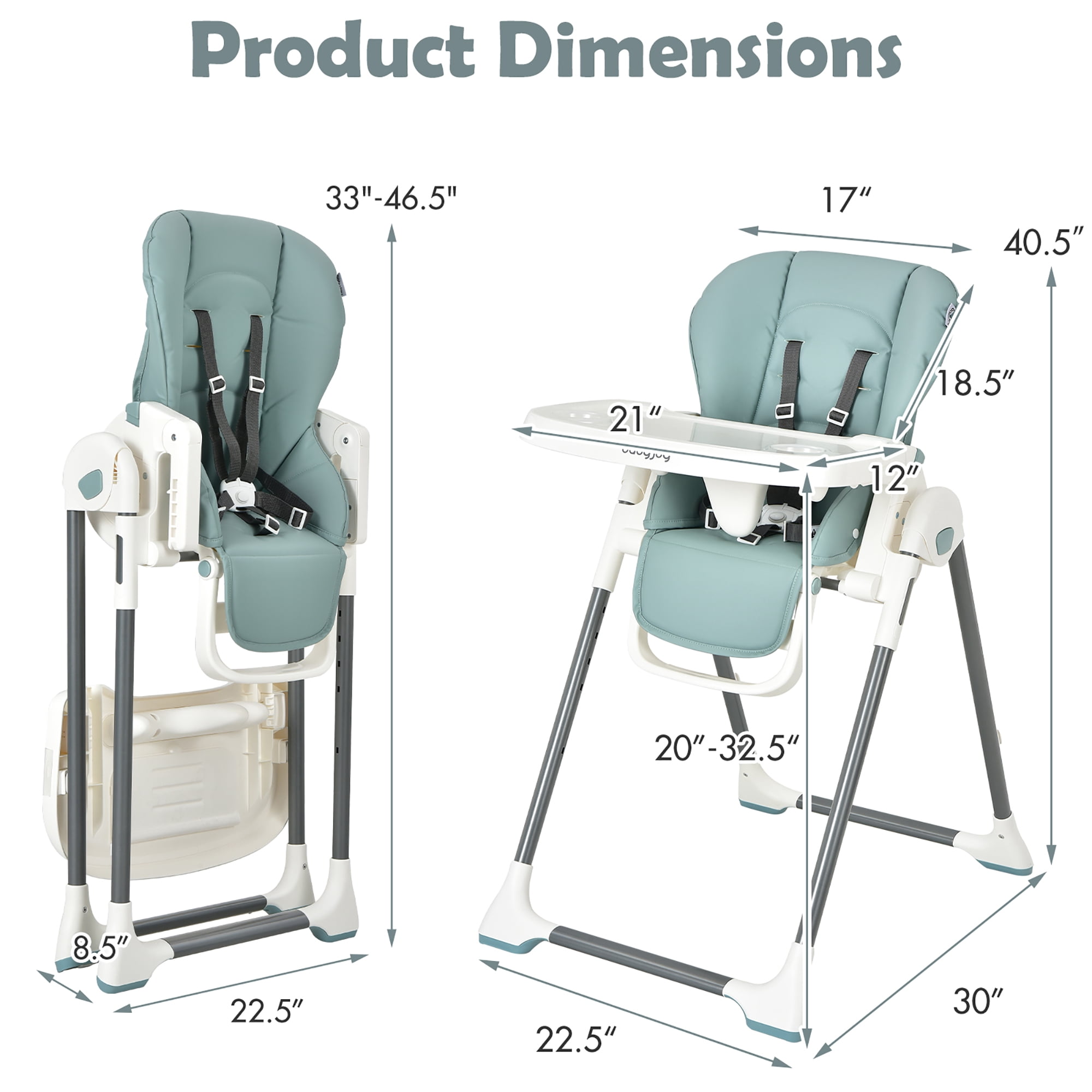 Babyjoy Foldable Baby High Chair w/ Double Removable Trays & Book Holder Green - Image 7