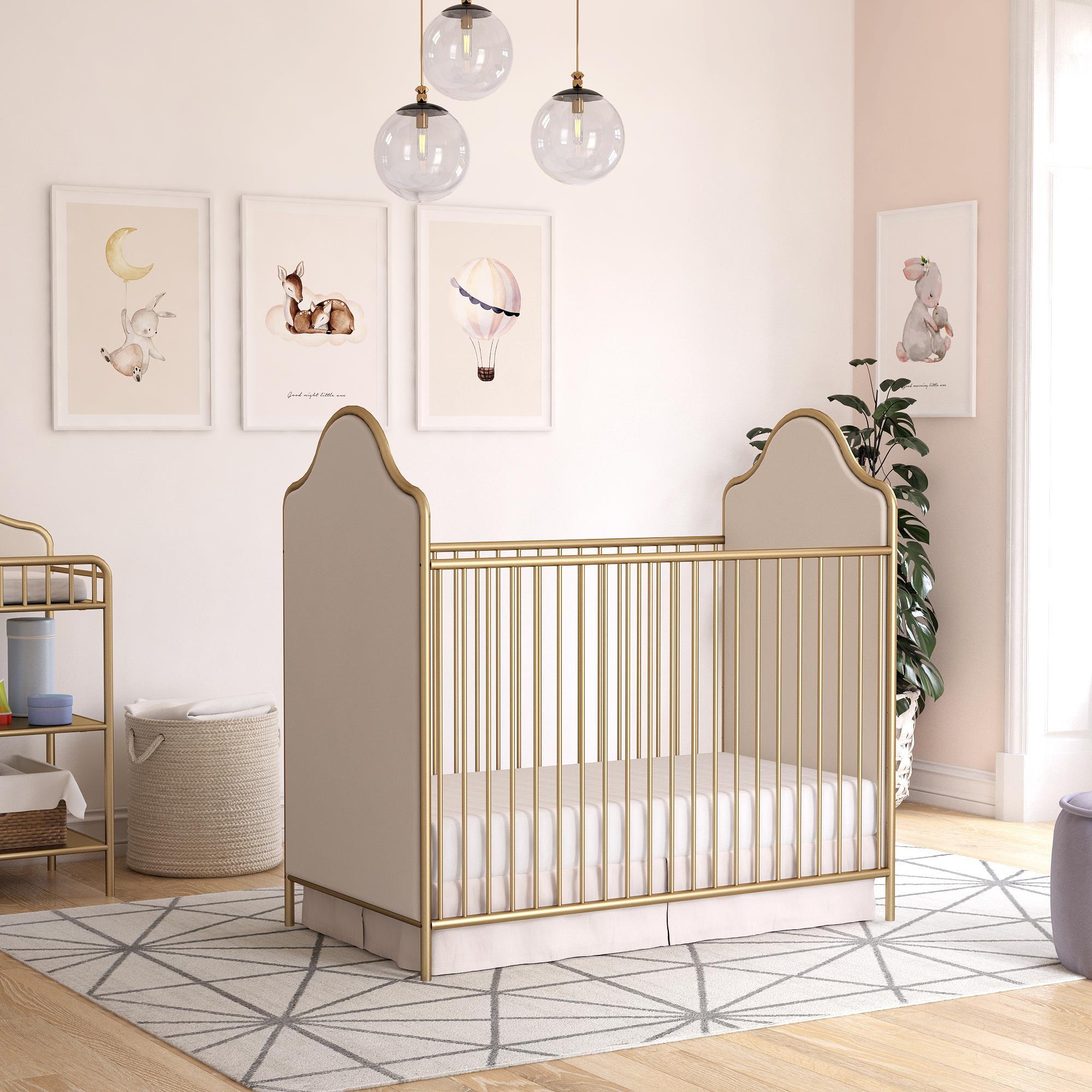 Little Seeds Piper Upholstered Metal Crib, Gold - Image 2