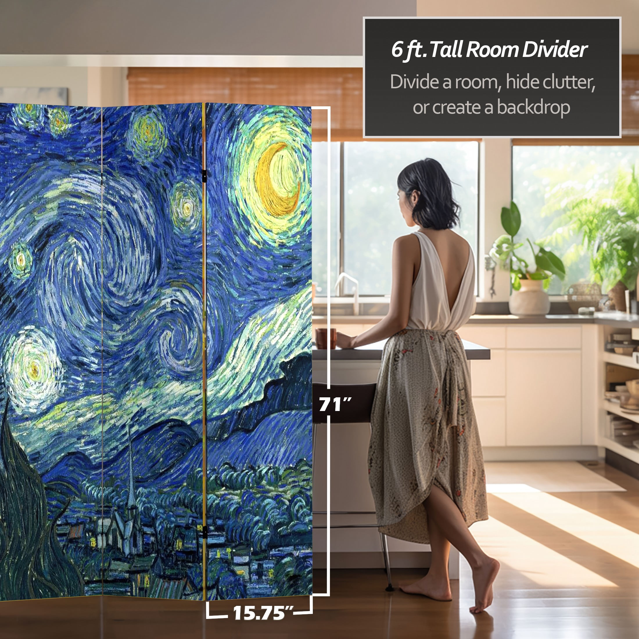 Oriental Furniture 6 ft. Tall Van Gogh Canvas Room Divider - 4 Panel - Image 3