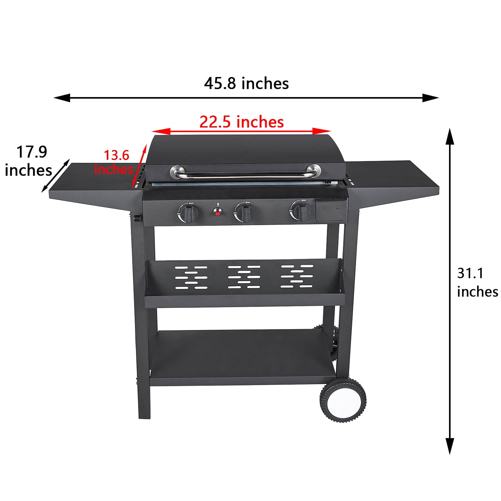 SUGIFT 3-Burner Propane Gas Griddle Outdoor Flat Top Gas Grill Can Be Detached Table Top Griddle, for BBQ, Camping - Image 5