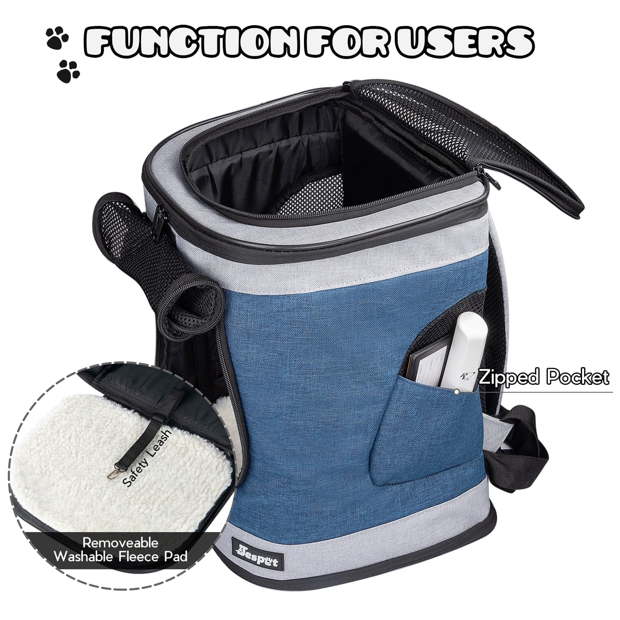 JESPET & GOOPAWS: Pet Soft Backpack Carrier - Blue Grey - 13", Small Dogs & Cats, Portable-Traveling-Hiking-Walking, Outdoor, Mesh Window, Ventilated - Image 7