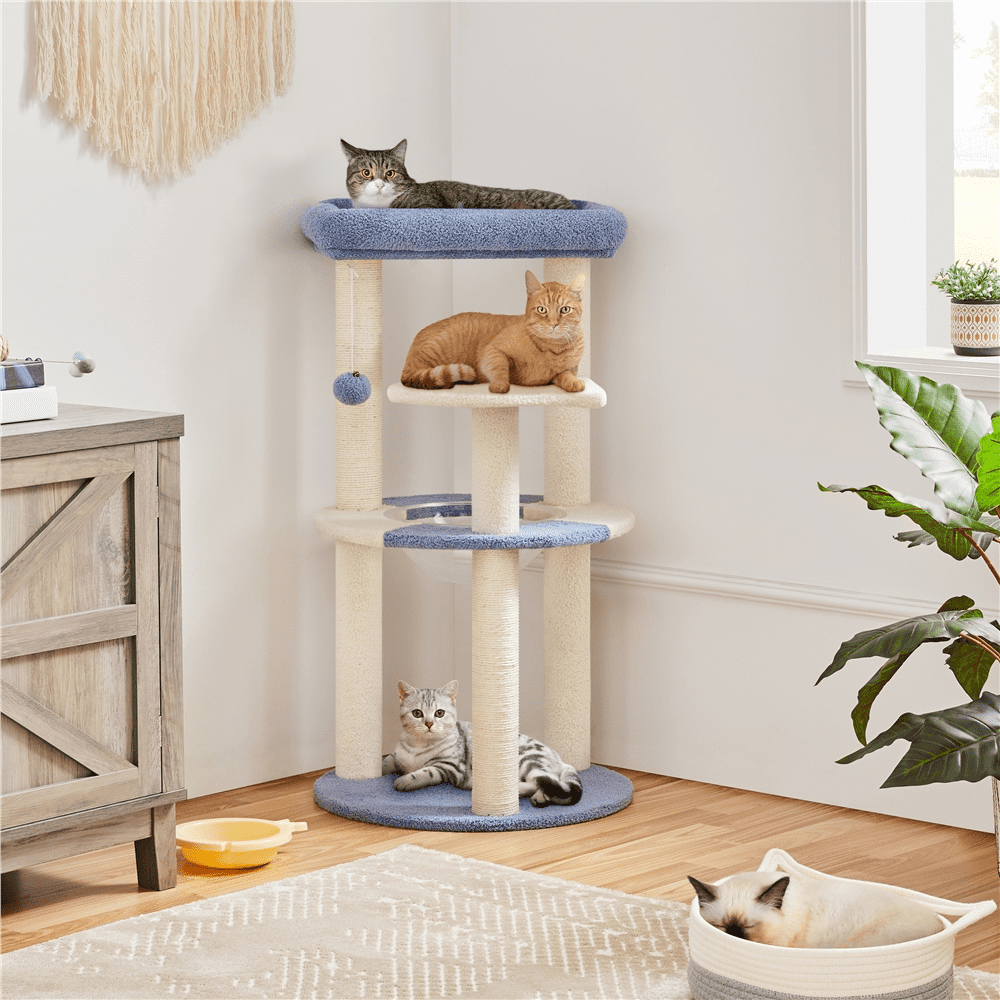 Alden Design 35.5″H Ocean Cat Tree with Padded Perch Natural Sisal for Kittens, Blue/Beige - Image 10