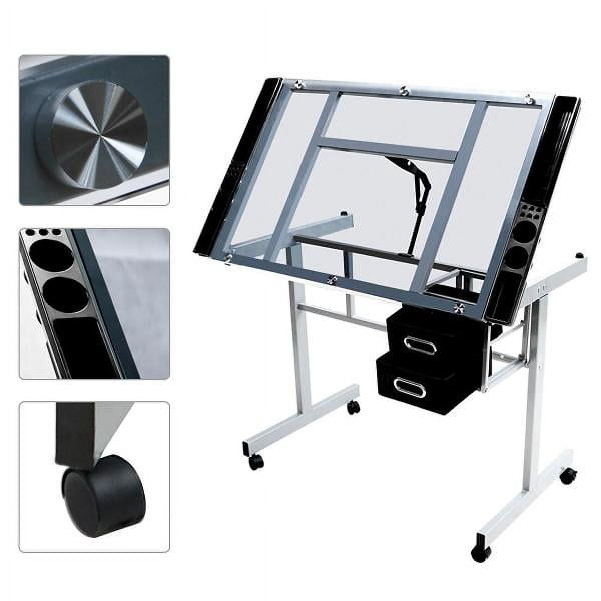 Renwick Adjustable Drafting Table with Tempered Glass and Storage Drawers - Image 6