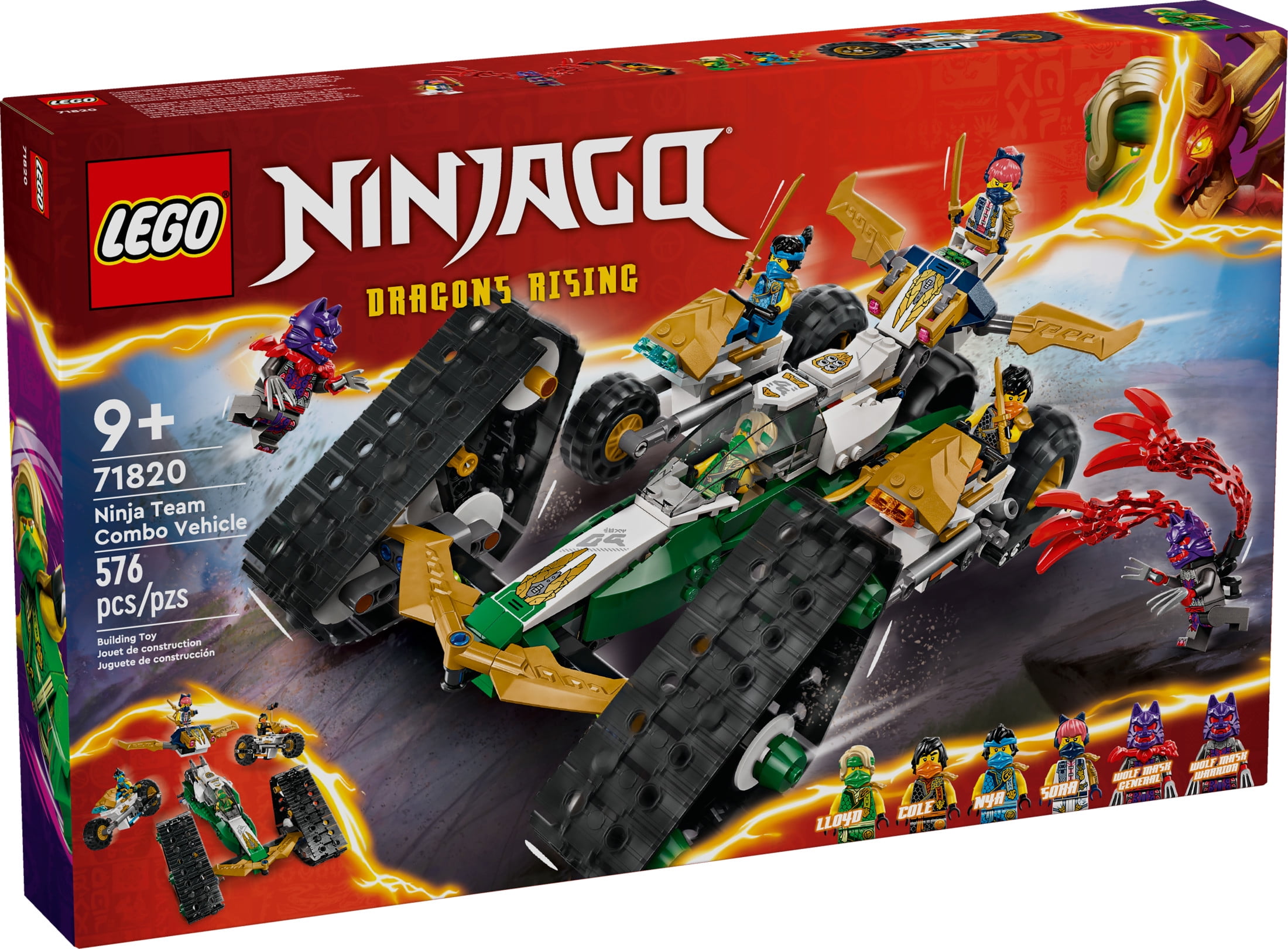 LEGO NINJAGO Ninja Team Combo Vehicle, 4 in 1 Ninja Playset for Kids with Glider, Off-Road Racer and 2 Motorcycle Toys, Birthday Gift for Boys and Girls, Ninja Toy with 6 Minifigures, 71820 - Image 2