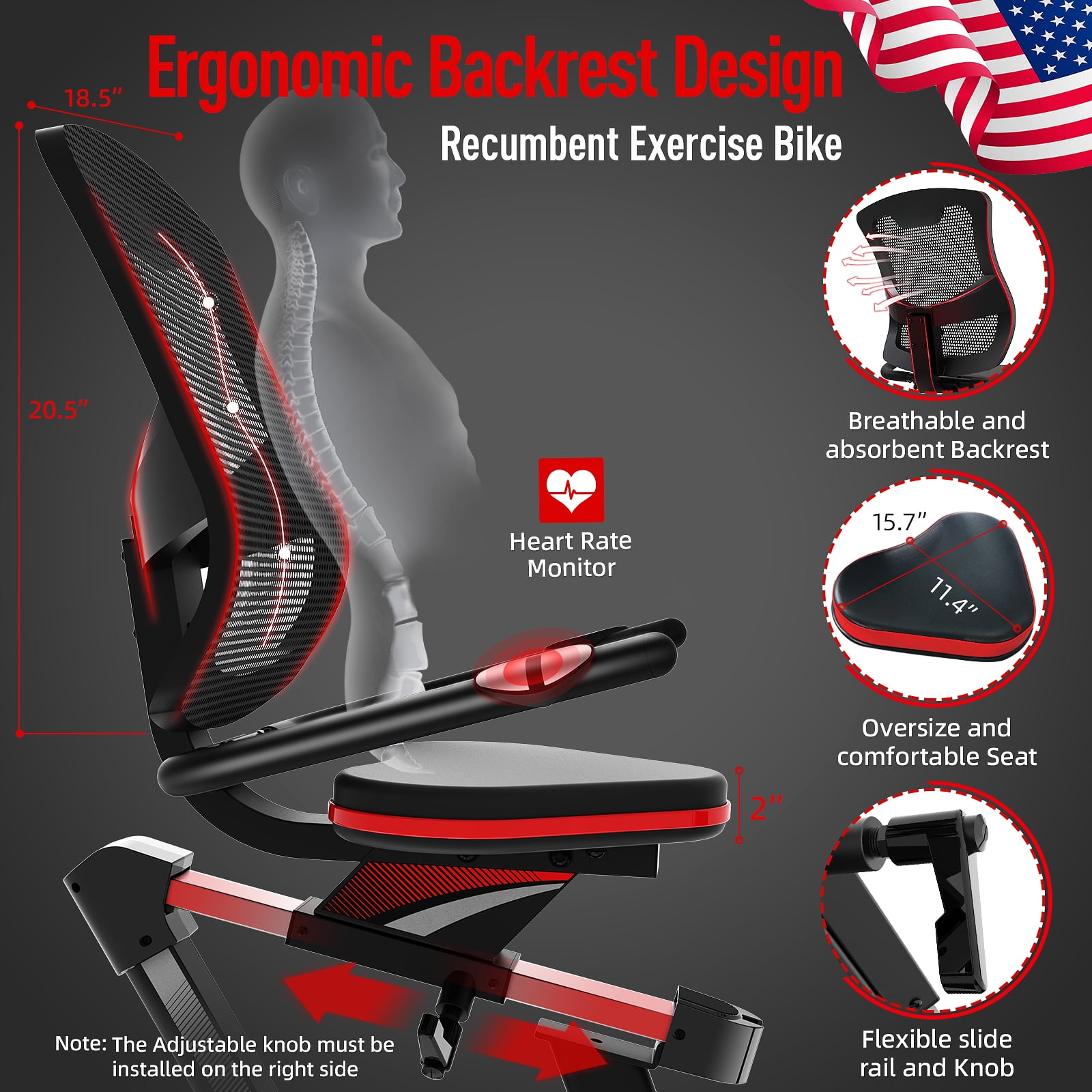 HARISON Magnetic Recumbent Exercise Bike with Arm Exerciser for Adults and Seniors, 400 lbs Capacity - Image 4