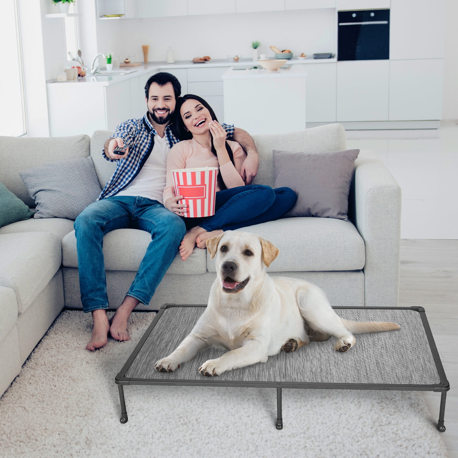 Veehoo Chewproof Pet Dog Bed, Cooling Raised Dog Cot with Non-Slip Feets, XX Large, Black Silver - Image 7