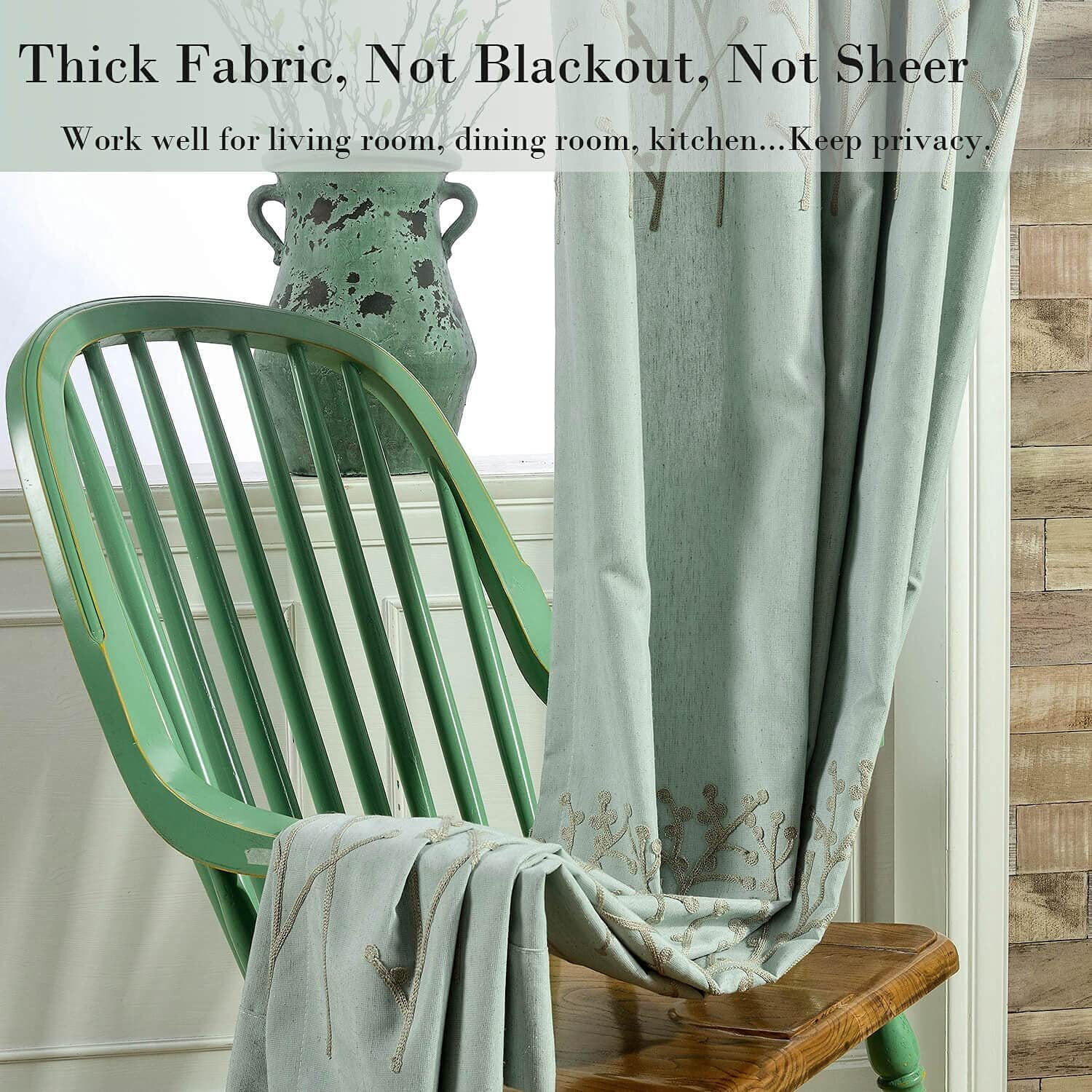 VOGOL Grey Branch Embroidered Faux Linen Grommet Curtains Drapes for Bedroom, Energy Efficient Window Treatment Panels, W52"xL96", 2 Panels - Image 4