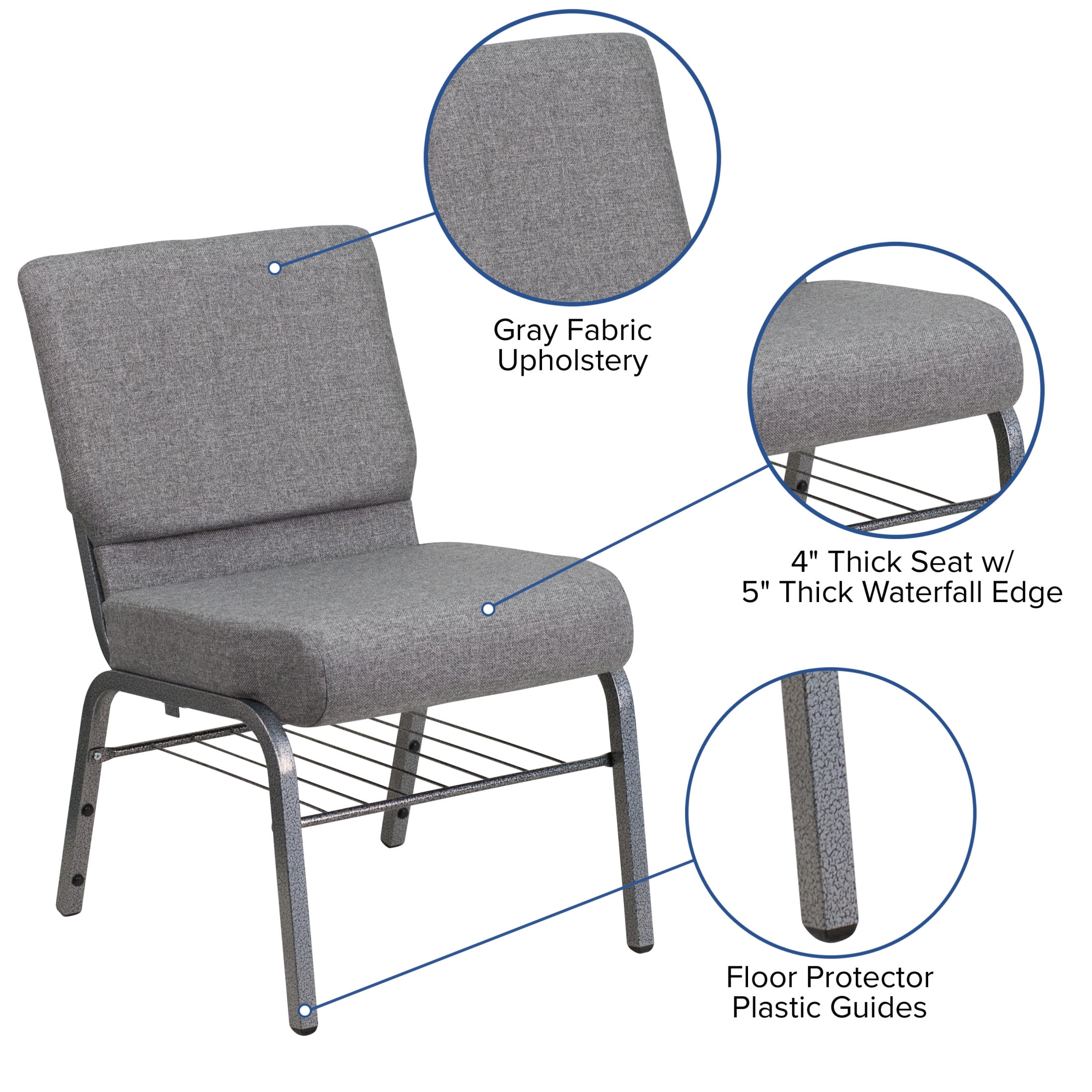 Flash Furniture Hercules Series 21"W Upholstered Adult Church Chair with Book Rack, Gray - Image 4
