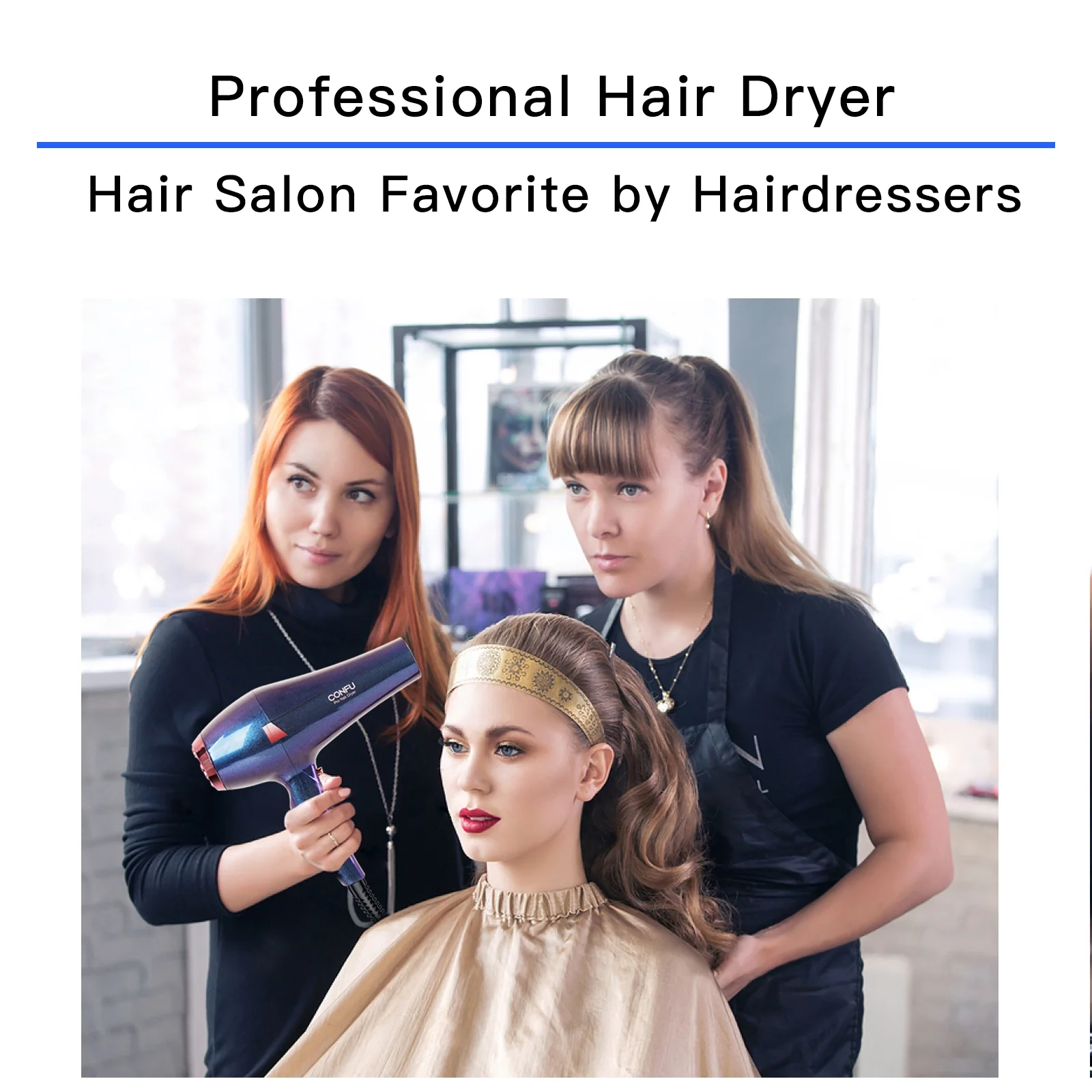 Hair Dryer, CONFU 1875W Professional Ionic Blow Dryer for Hair Care,3 Attachments for Home Salon Travel, Purple - Image 5