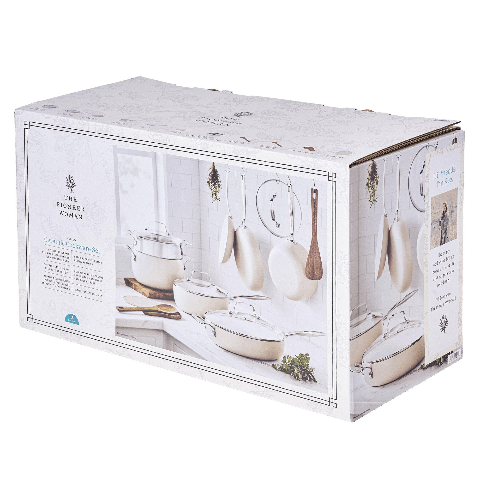 The Pioneer Woman Harlow 15-Piece Cookware Set, Ceramic Non-Stick Pots and Pans Set, Taupe - Image 6