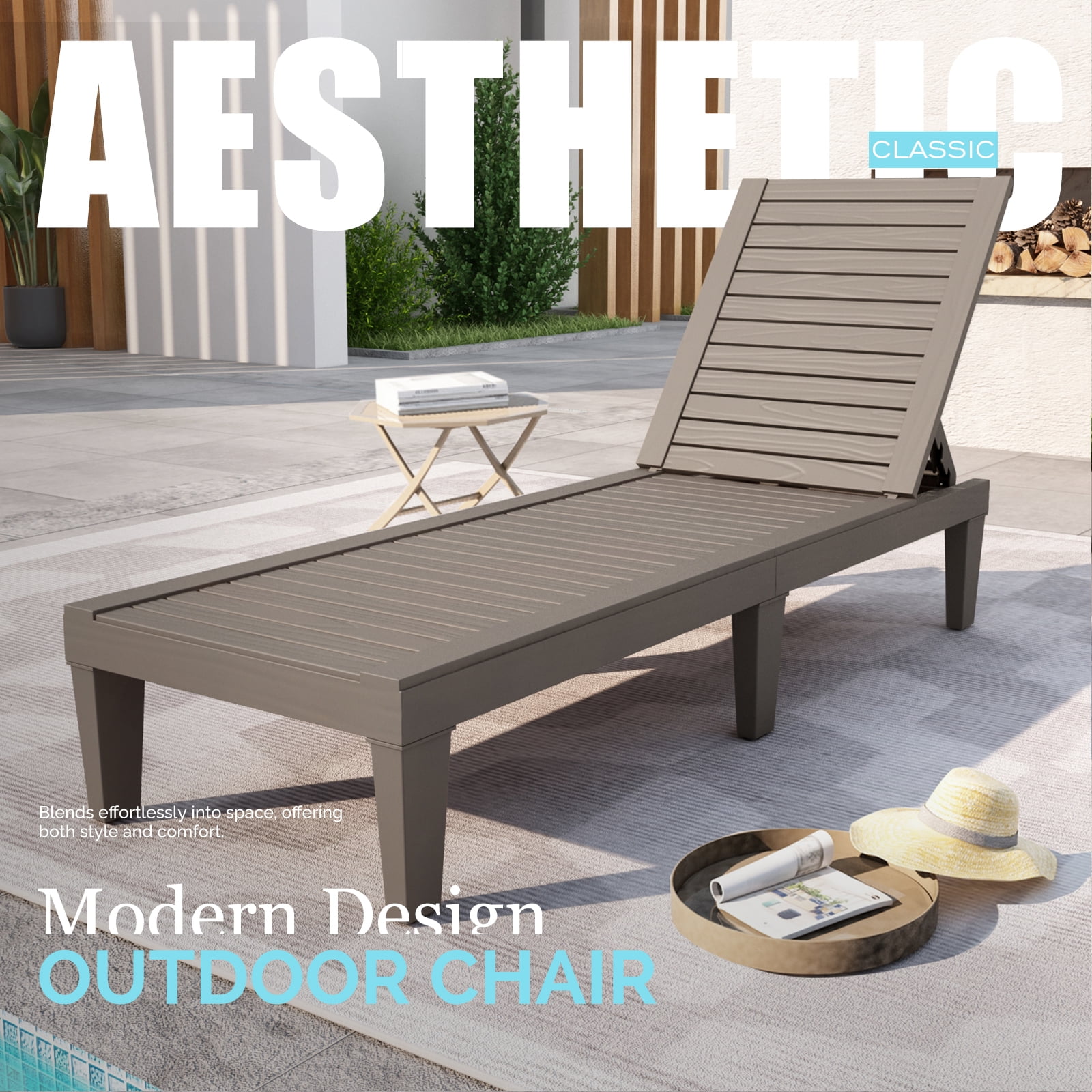 DIMAR GARDEN Outdoor Patio Resin Chaise Lounge Recliner with Adjustable Backrest Brown - Image 5