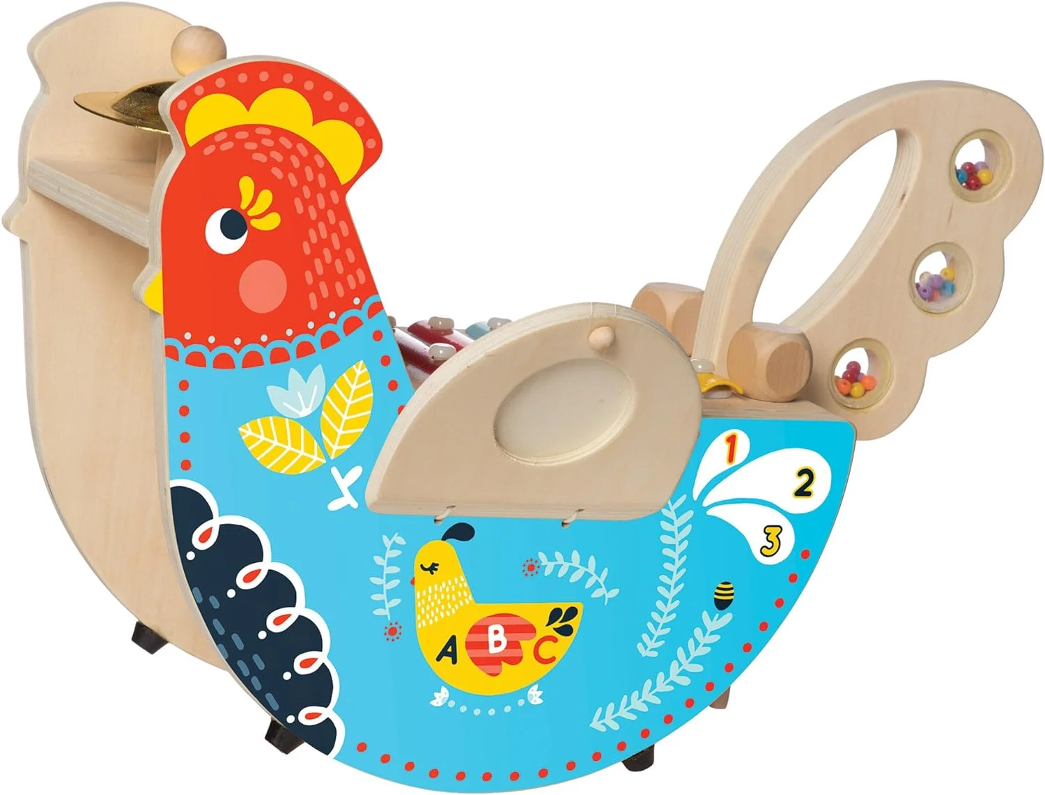Manhattan Toy Musical Chicken Wooden Instrument for Toddlers with Xylophone, Drumsticks, Cymbal and Maraca - Image 2