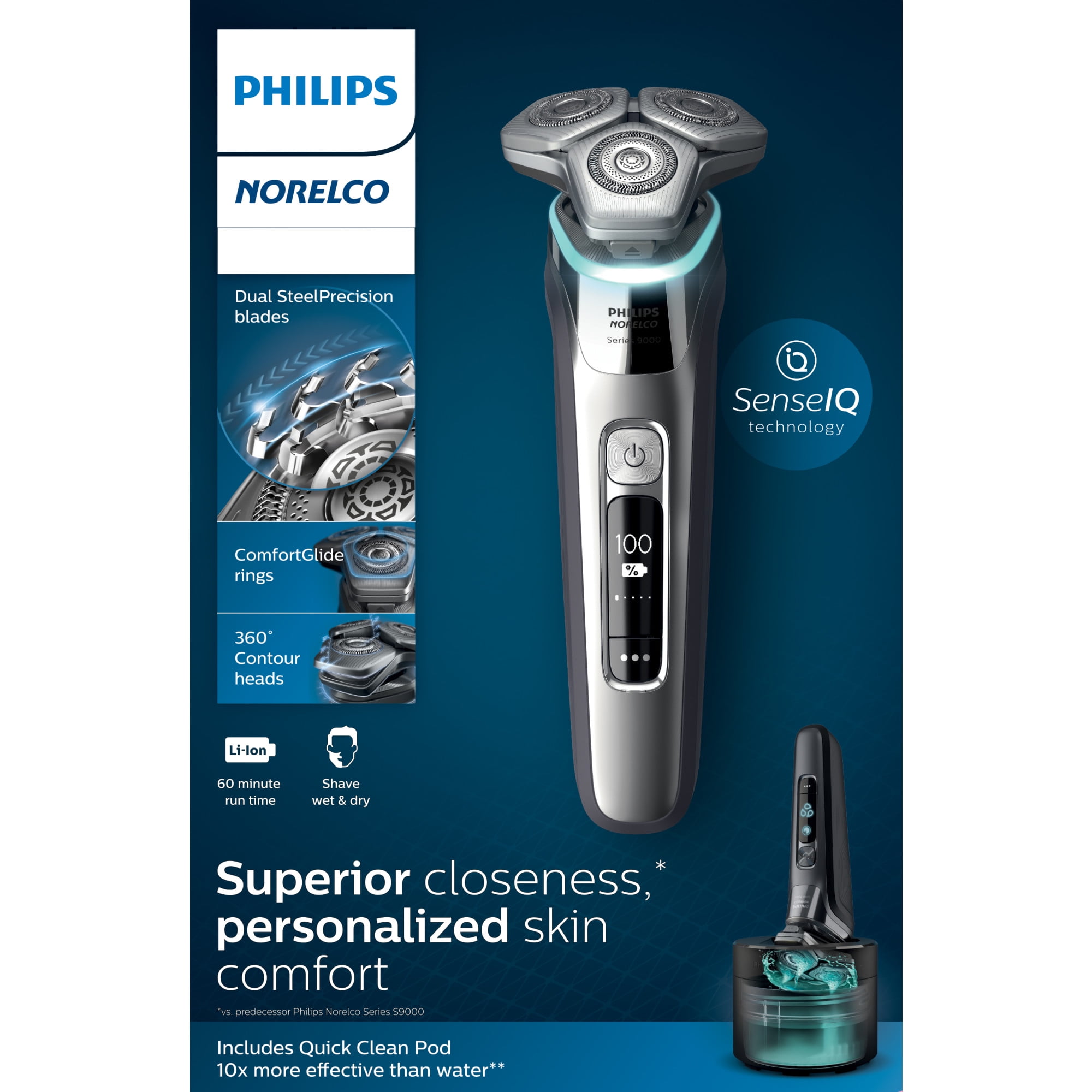 Philips Norelco 9500 Rechargeable Wet & Dry Electric Shaver with Quick Clean, Travel Case, Pop Up Trimmer, S9985/84 - Image 9