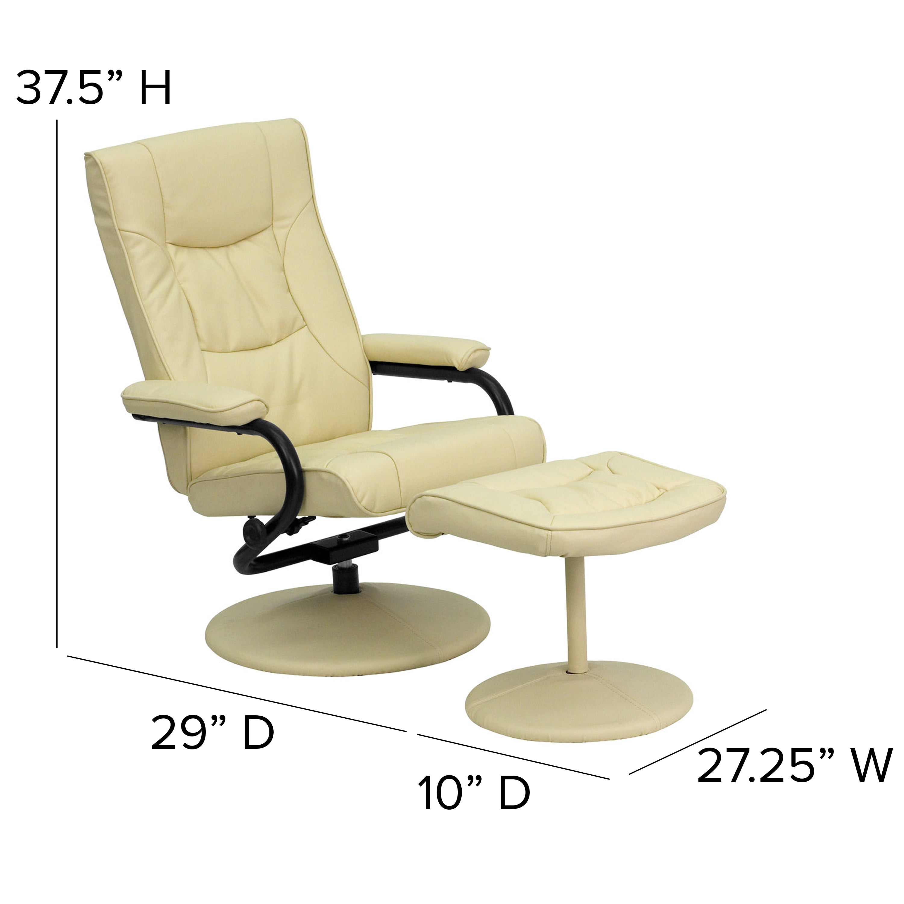 Flash Furniture Contemporary Multi-Position Recliner and Ottoman with Wrapped Base in Cream LeatherSoft - Image 8