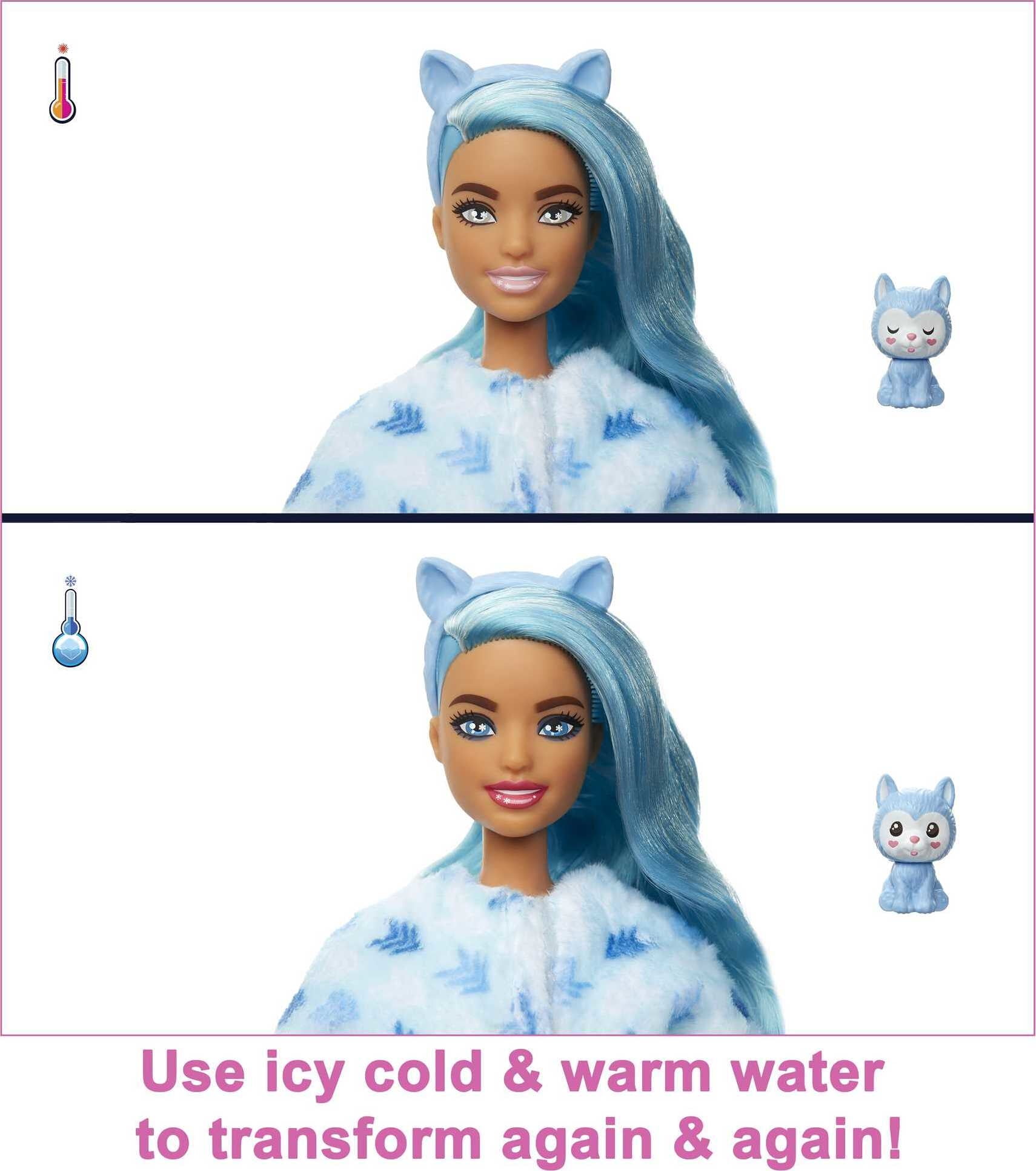 Barbie Cutie Reveal Snowflake Sparkle Fashion Doll with Husky Plush Costume, Mini Pet & Accessories - Image 6
