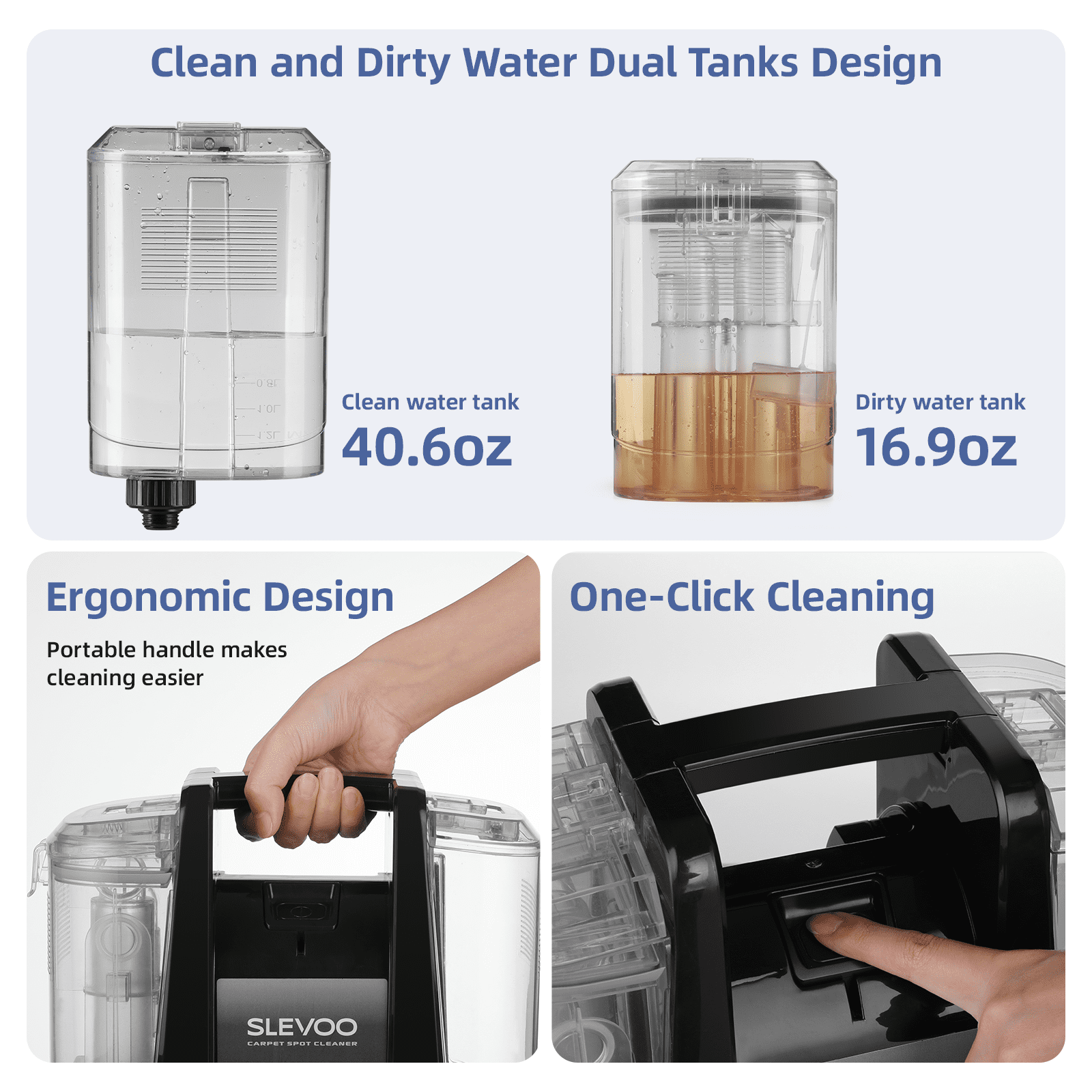 Slevoo Portable Carpet Cleaner, Upholstery Cleaner with Pet Spot Stain Remover, 10.5Kpa Strong Suction, 400W Powerful Motor, New - Image 4