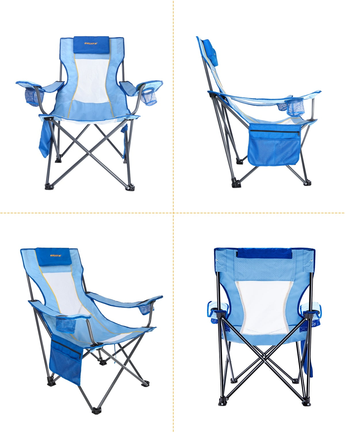 #WEJOY Folding Beach Chair High Back Camping Chairs Portable Outdoor Lawn Chairs Support up to 265lbs Blue - Image 12