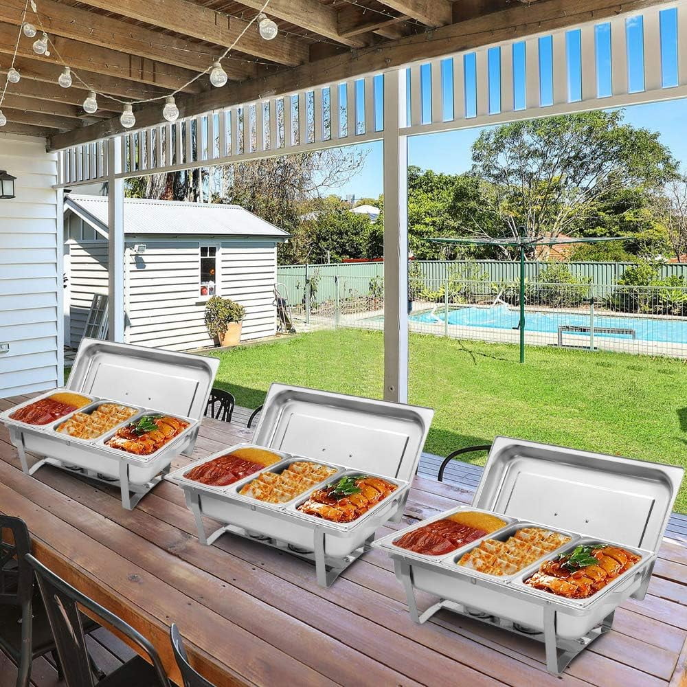 Ktaxon 1 Pack Chafing Dish for Buffet with 1/3 Size Food Pans, 8 Quart Stainless Steel Buffet Set, Rectangular Chafers and Warmers Sets for Party, Catering, Wedding, Banquet, Graduation - Image 7