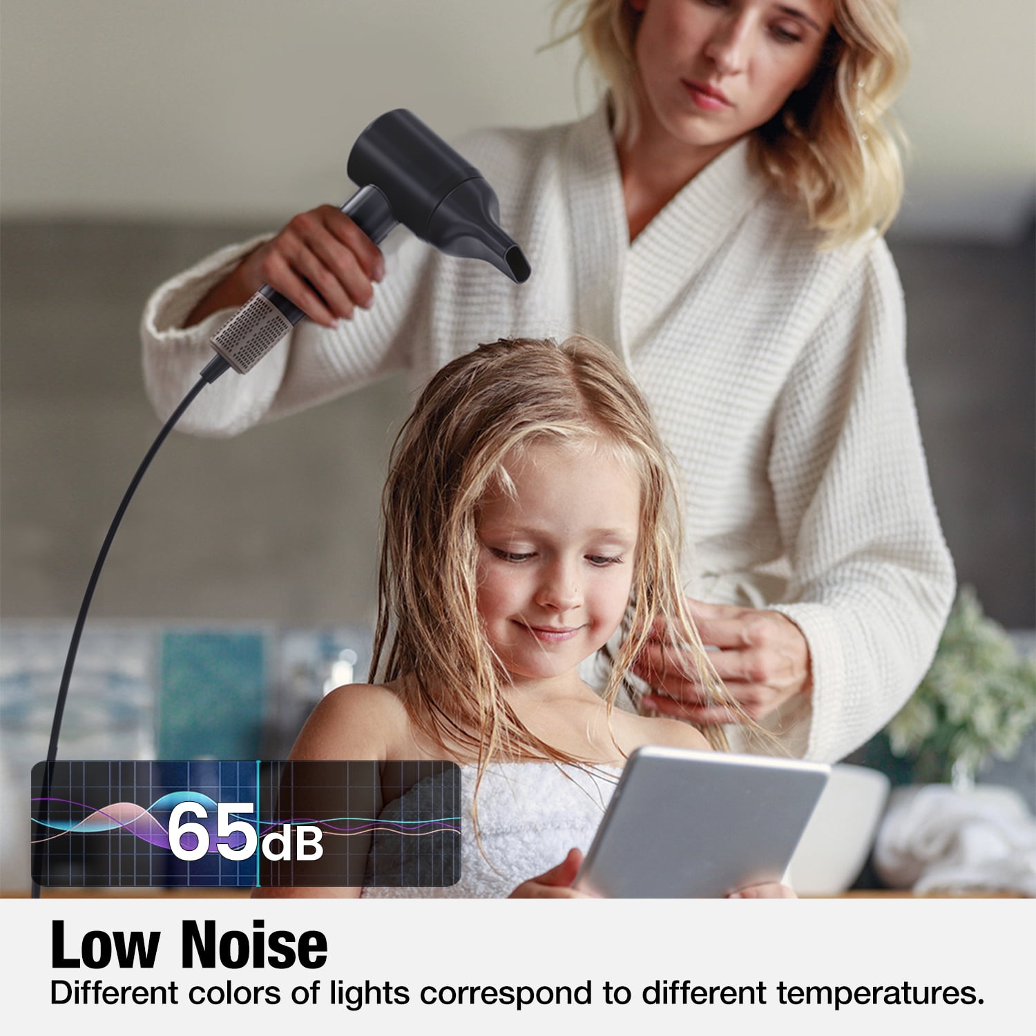 Vinci High Speed Hair Dryer, 120,000 RPM Brushless Motor for Fast Drying, 1300W Low Noise Negative Ionic Blow Dryer for Home Travel with Magnetic Nozzle and Magnetic Wall Mount Bracket-Black - Image 4