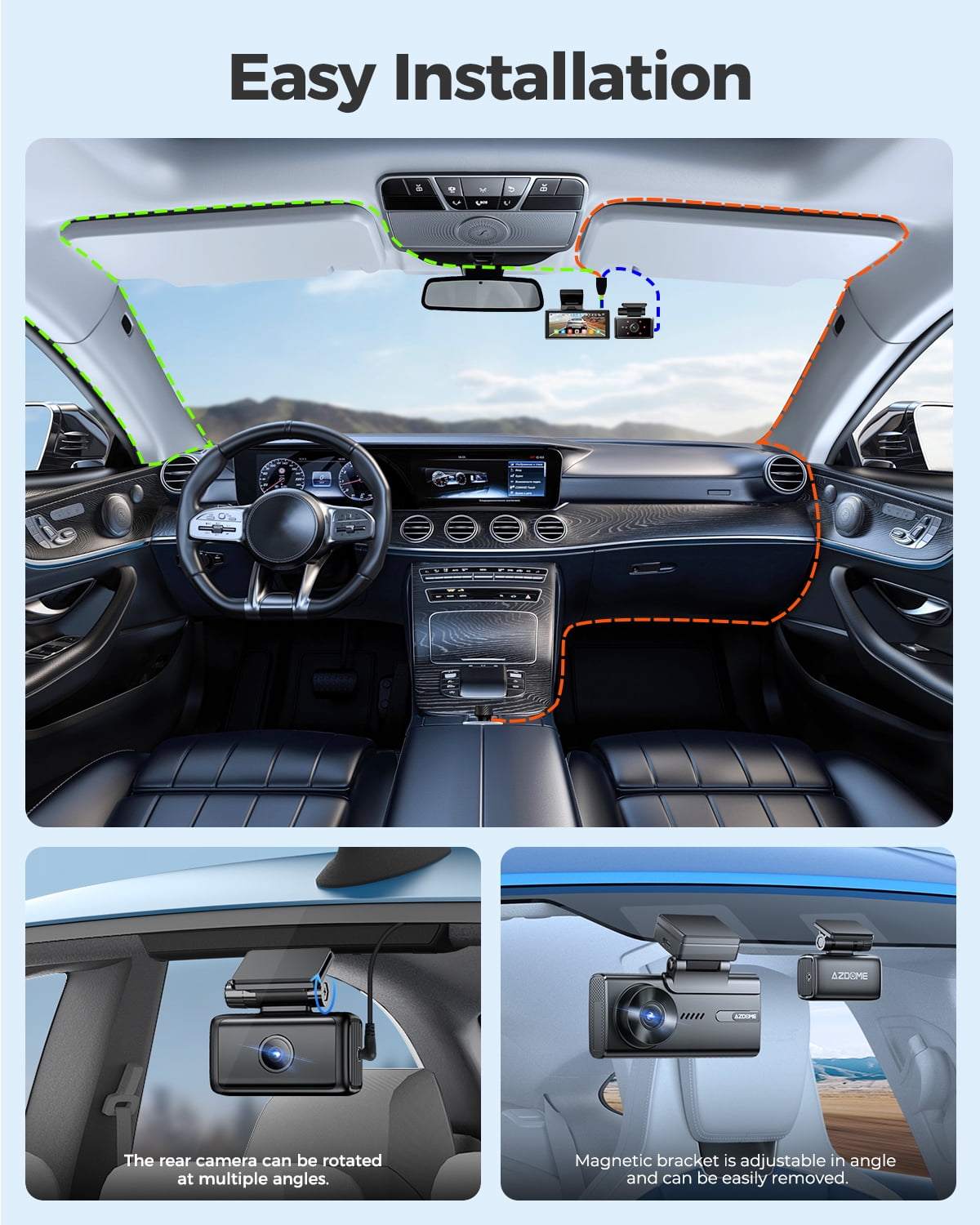 AZDOME Car Dash Cam 3 Channel, 5K Dash Camera Front and Rear Inside 4K+1080P+1080P, Dashcam with WiFi & 64GB Card, IR WDR Night Vision, 4" Touchscreen GPS 24H Parking Mode G-Sensor Loop Recording - Image 9