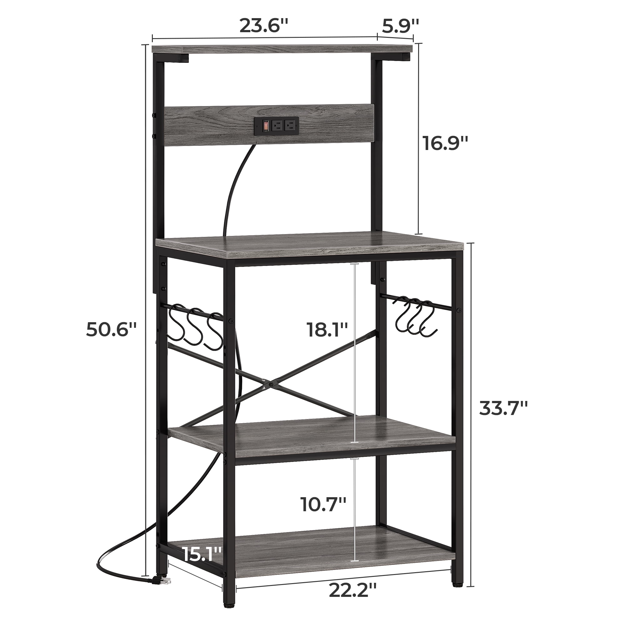 SUPERJARE Bakers Rack with Power Outlet, Kitchen Coffee Bar Table, Wood Microwave Stand with Hooks and Storage Shelves, Kitchen Shelf Rack, Charcoal Gray - Image 6