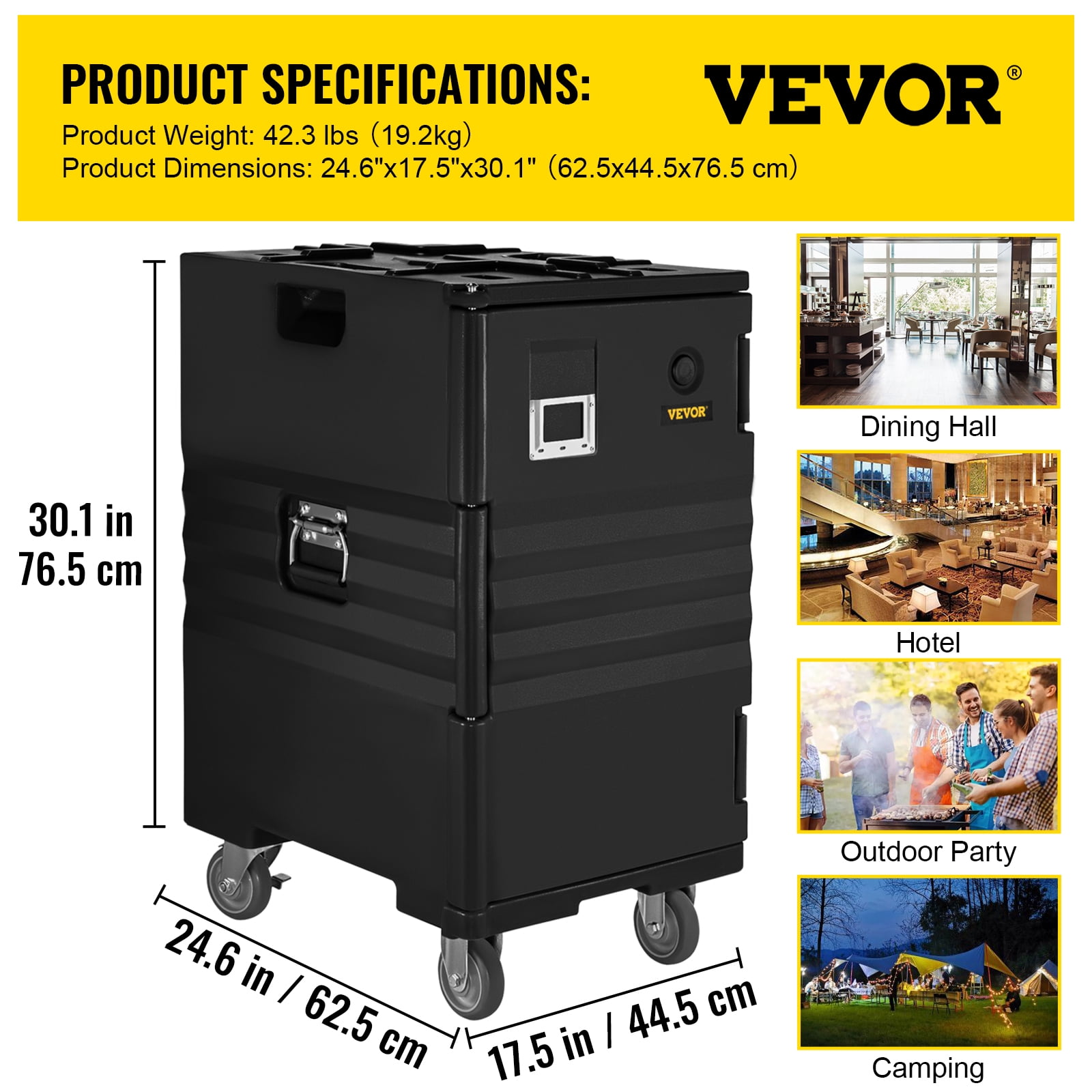 VEVOR Insulated Food Pan Carrier 109 Qt Hot Box for Catering, LLDPE Food Box Carrier with Double Buckles, Front Loading Food Warmer with Handles, End Loader with Wheels for Restaurant, Canteen, Etc. - Image 5