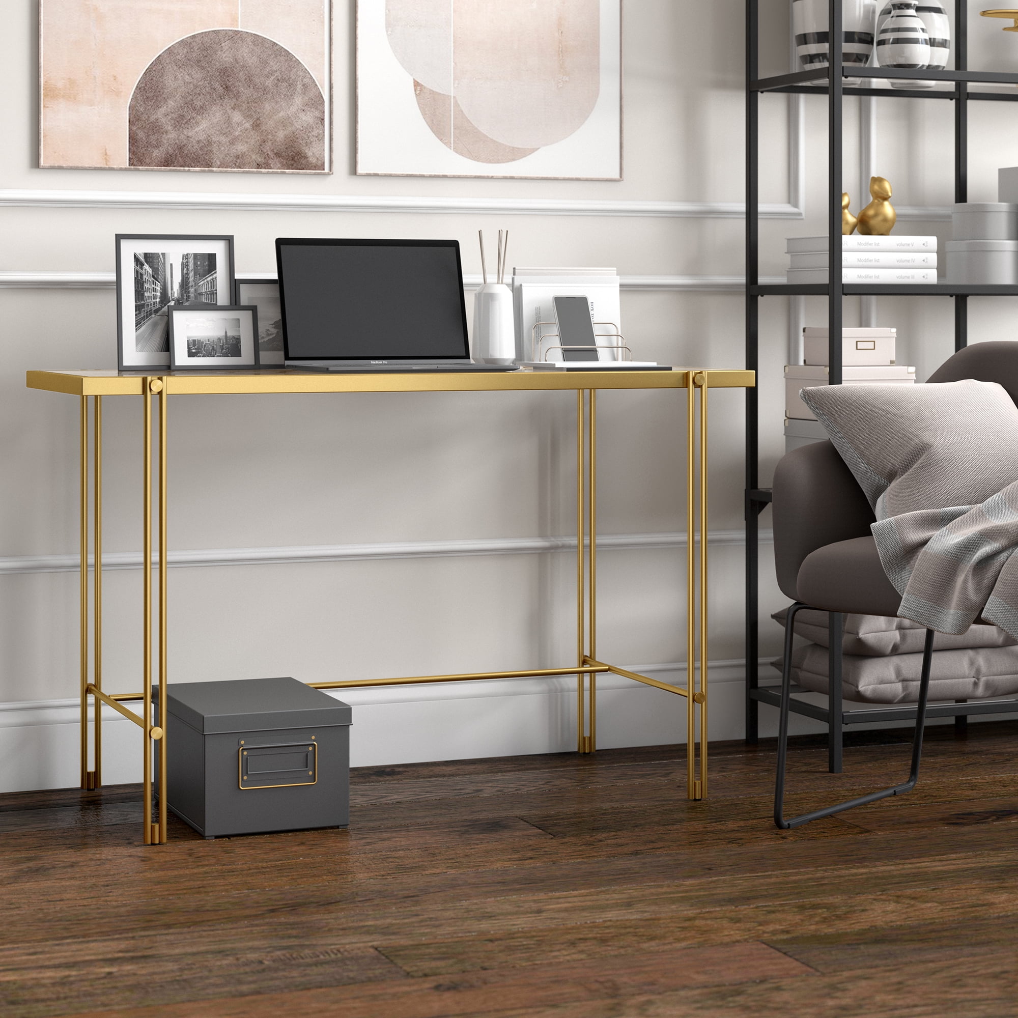Evelyn&Zoe Inez 48" Wide Rectangular Desk in Brass - Image 7