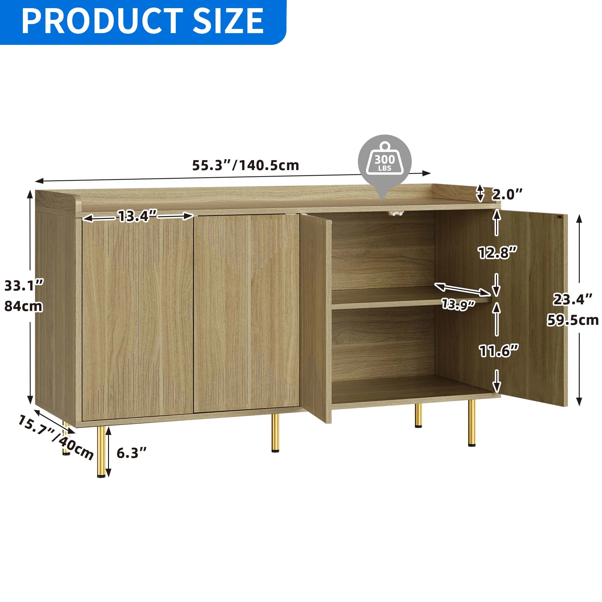 Uforic Storage Sideboard Cabinet Modern 4 Doors Kitchen Buffet Cabinet with Carved Design Doors Television Tables Entryway Cupboard Furniture with Gold Metal Legs,Brown - Image 5