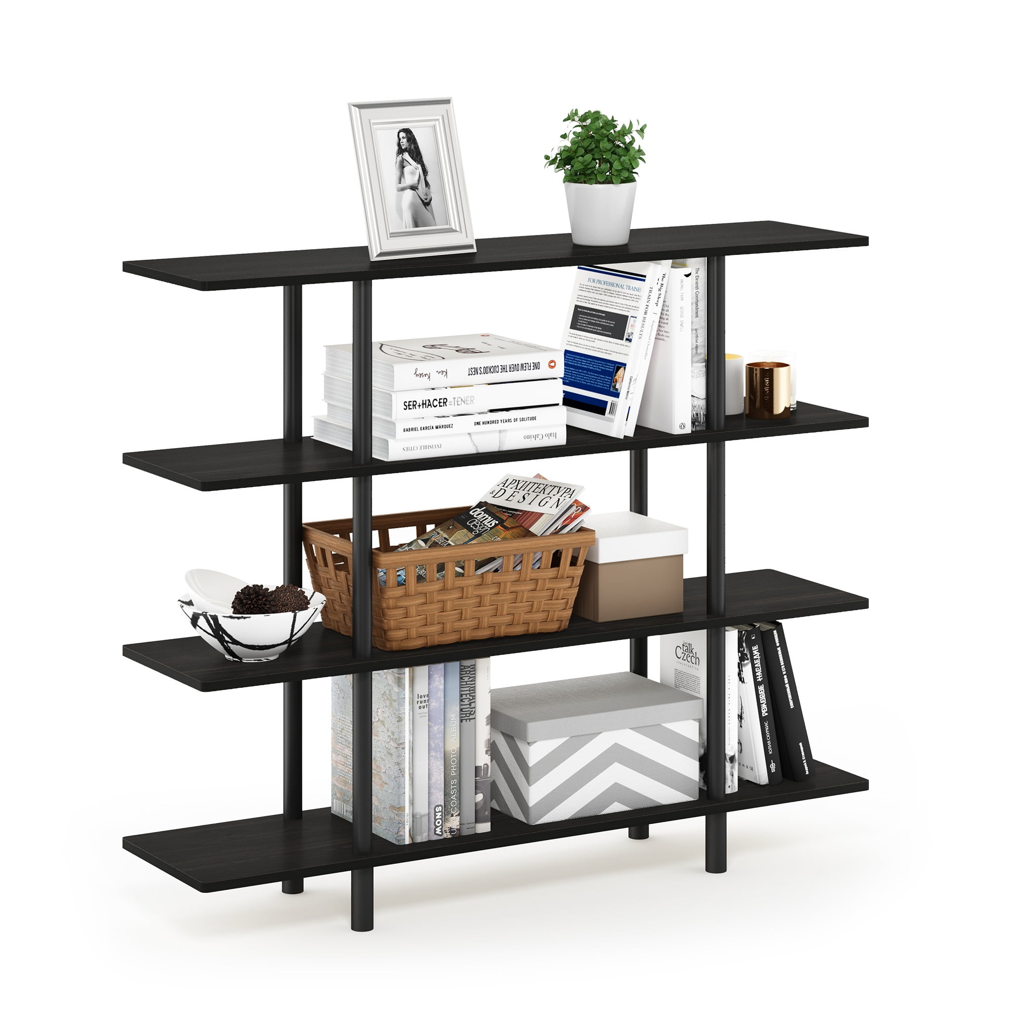 Furinno Turn-N-Tube 4-Tier Wide Display Shelf, Espresso/Black - Image 3