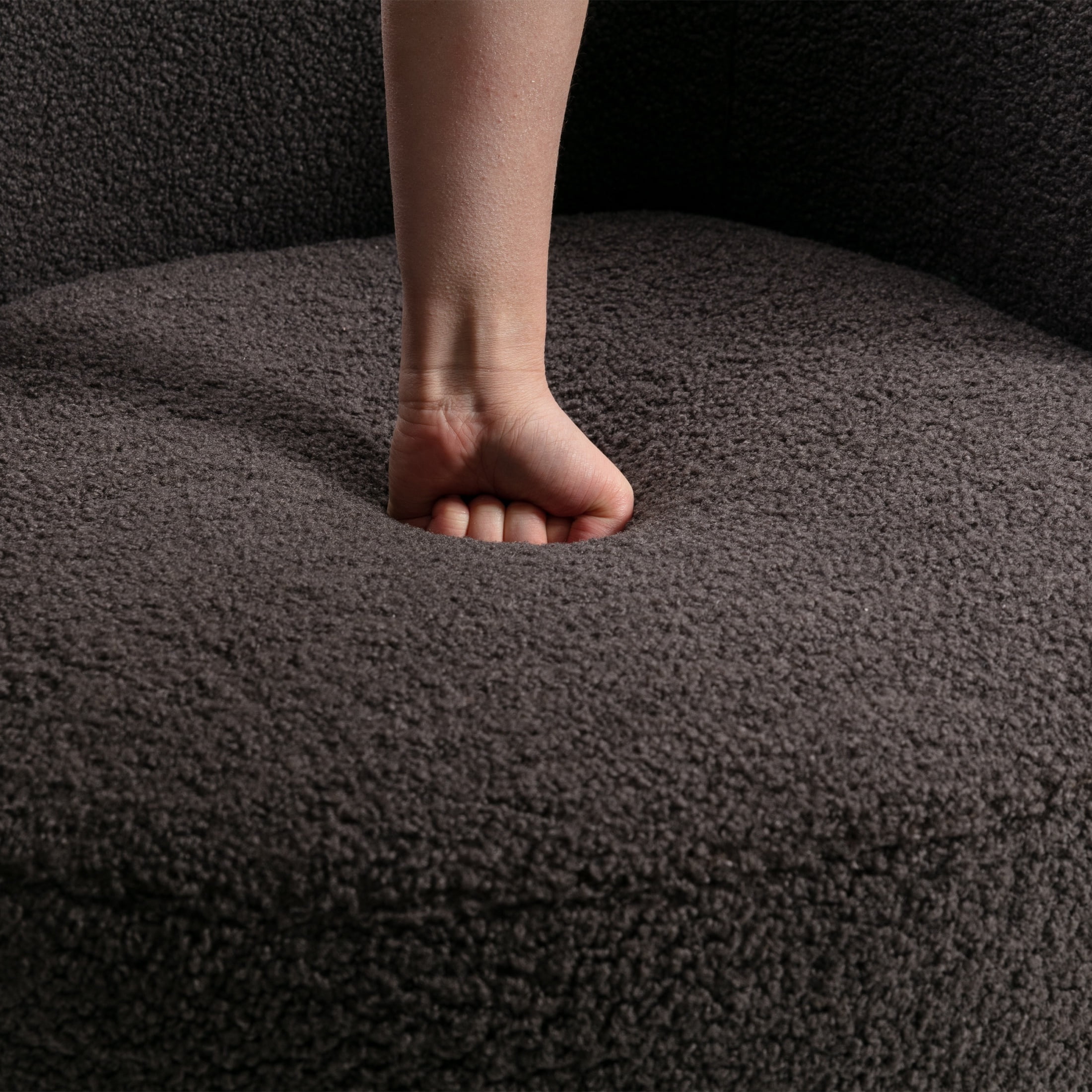 PORKISS Swivel Accent Chair, Armchair with Teddy Fabric, Barrel Chair with Black Powder Coating Metal Ring for Living Room, Bedroom, Dark Gray - Image 2