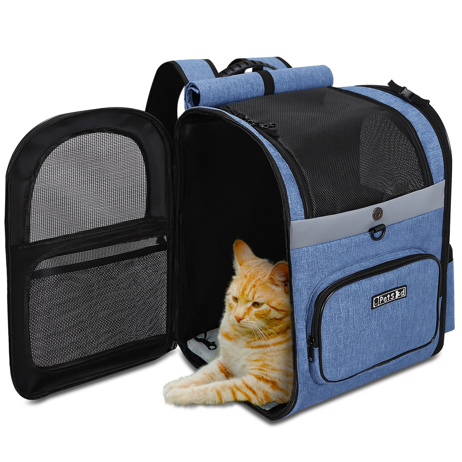 PETSKD Pet Carrier Backpack for Dogs Cats, 13x11x16.5 inches Outdoor Travel Backpack with with Safety Lock Zipperl, Large Space Foldable Backpack for Pets Under 20 lbs, Blue - Image 8