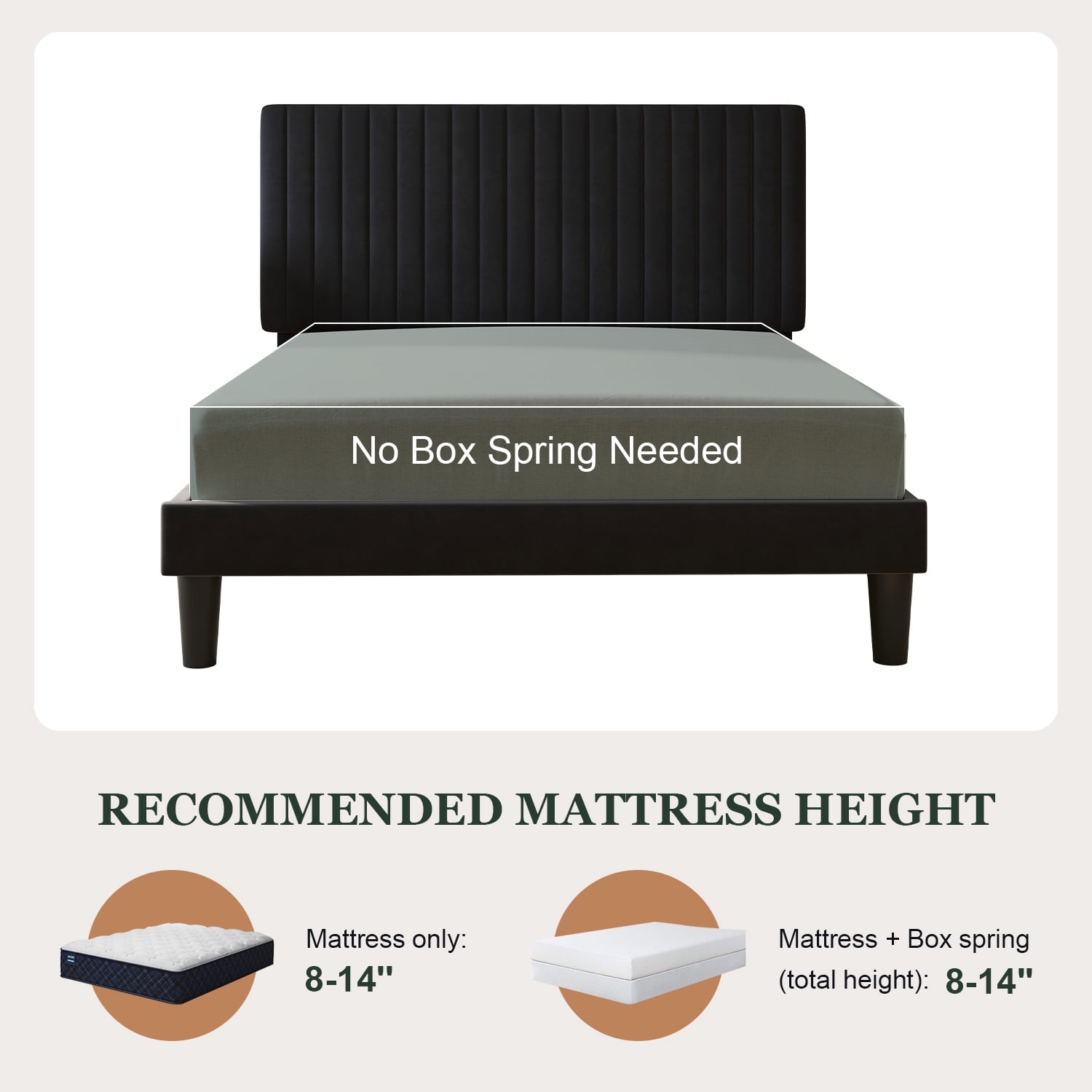 Amolife Queen Size Upholstered Platform Bed Frame with Adjustable Velvet Headboard, Black - Image 5