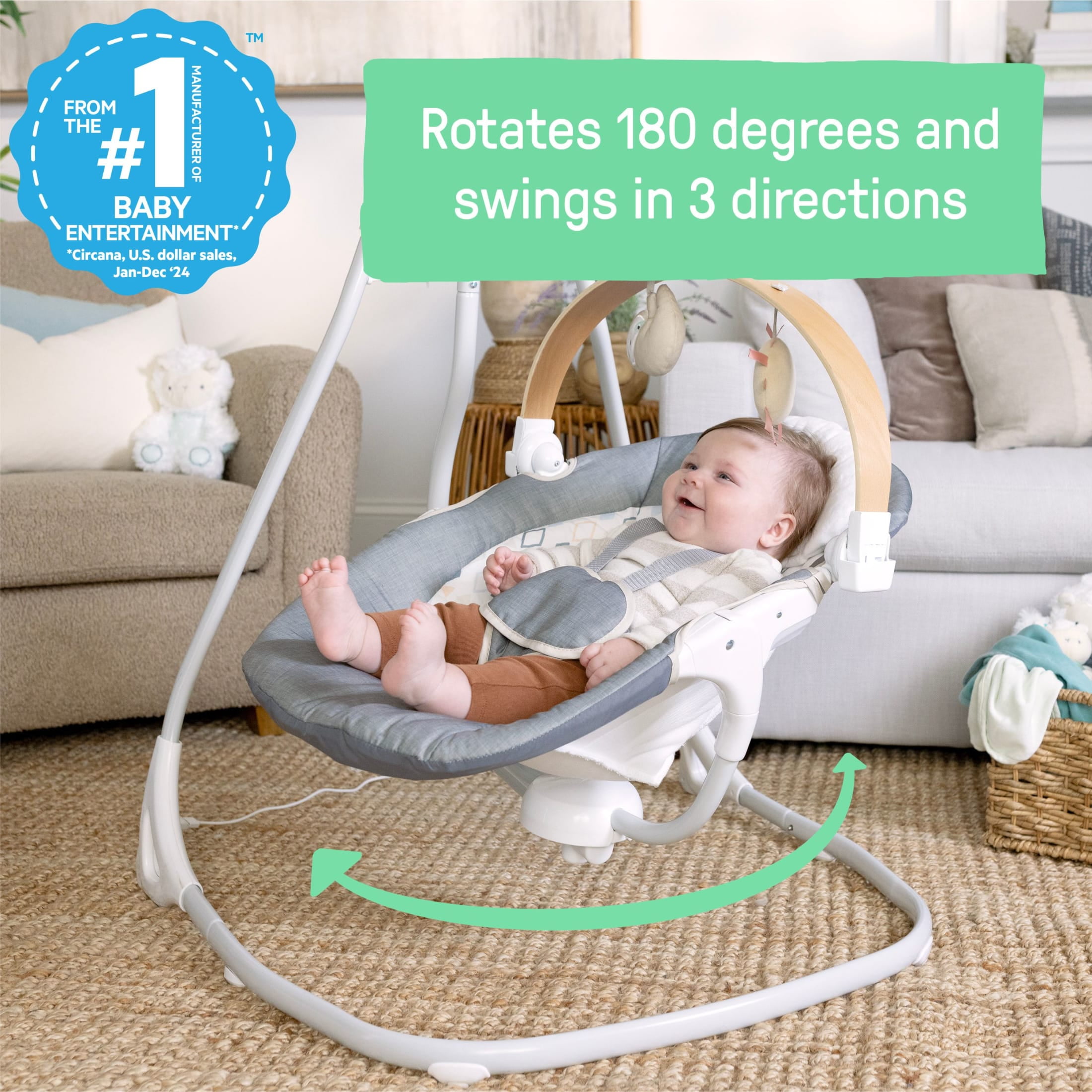 Ingenuity SimpleComfort Compact Soothing Swing Parker, Gray, Ages 0-9 Months - Image 12