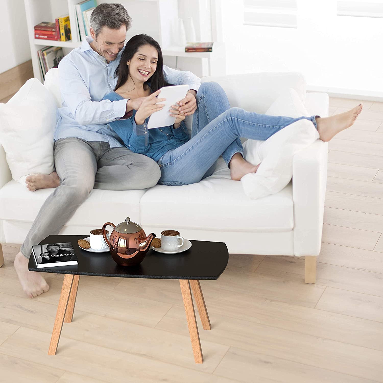 BonVIVO Small Coffee Table - Franz Designer Low Table w/Wooden Bamboo Frame,Men & Women - Image 5