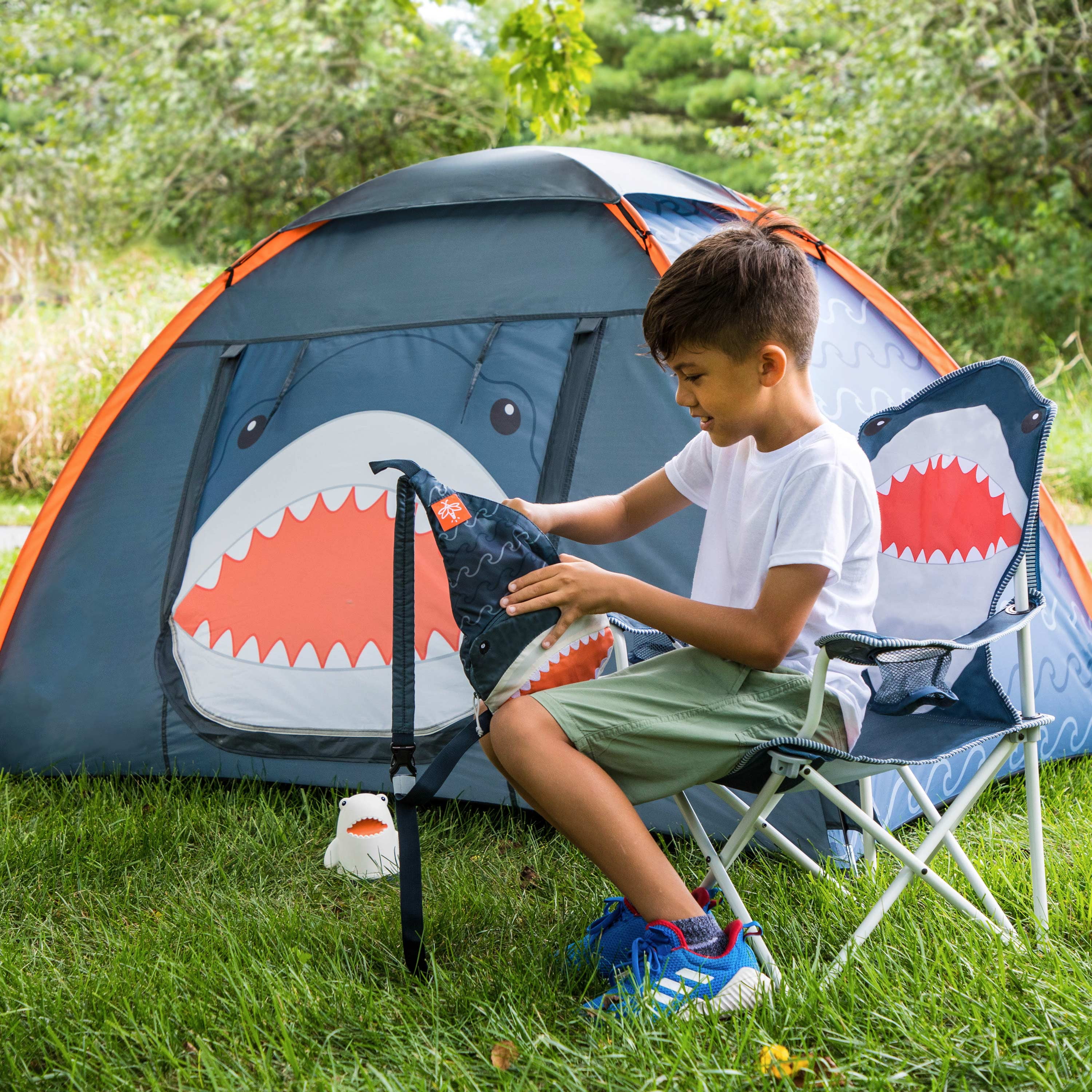Firefly! Outdoor Gear Finn the Shark Kid's Camping Chair - Navy/Orange/Gray Color - Image 9