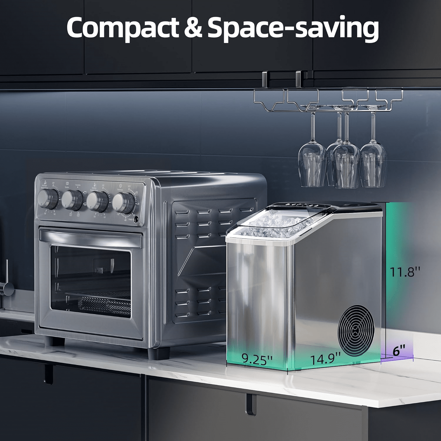 Nugget Ice Maker Countertop, 45 lbs in 24Hrs, Fingerprint-Free Stainless Steel Housing, Self-Cleaning, Portable Ice Maker Machine with Ice Scoop and Basket for Home - Image 5