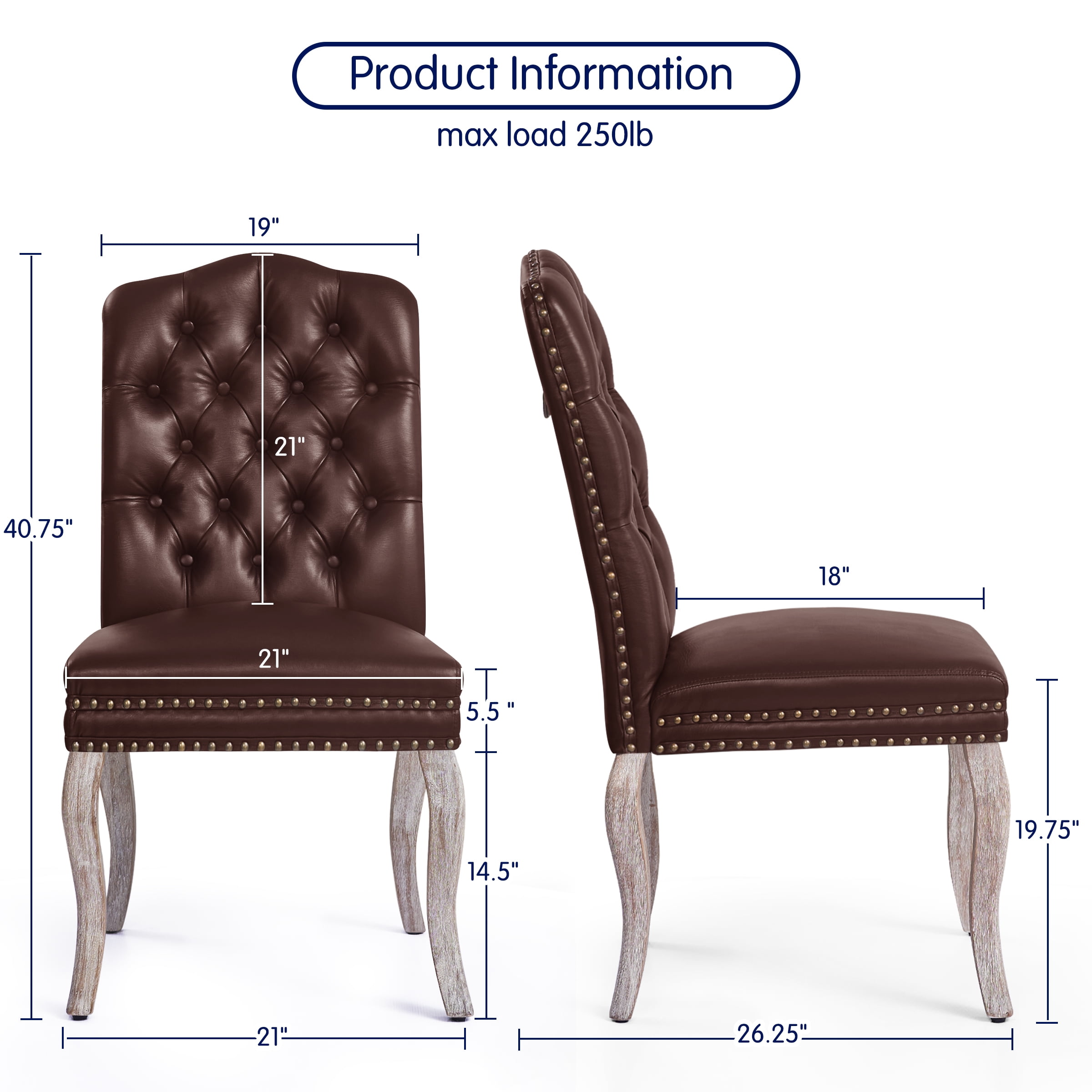 Subrtex Upholstered Dining Chairs Set of 2, PU Leather Dining Chair with Nail heads Trim, Chairs Set for Kitchen Dining Room, Wine - Image 2