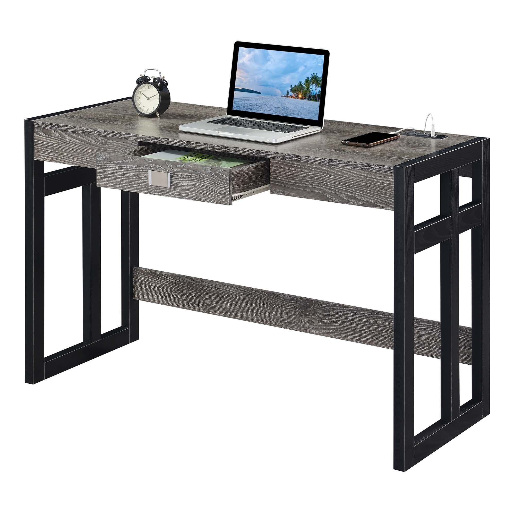 Convenience Concepts 47.25" Monterey Desk with Charging Station, Weathered Gray/Black, All Ages - Image 2