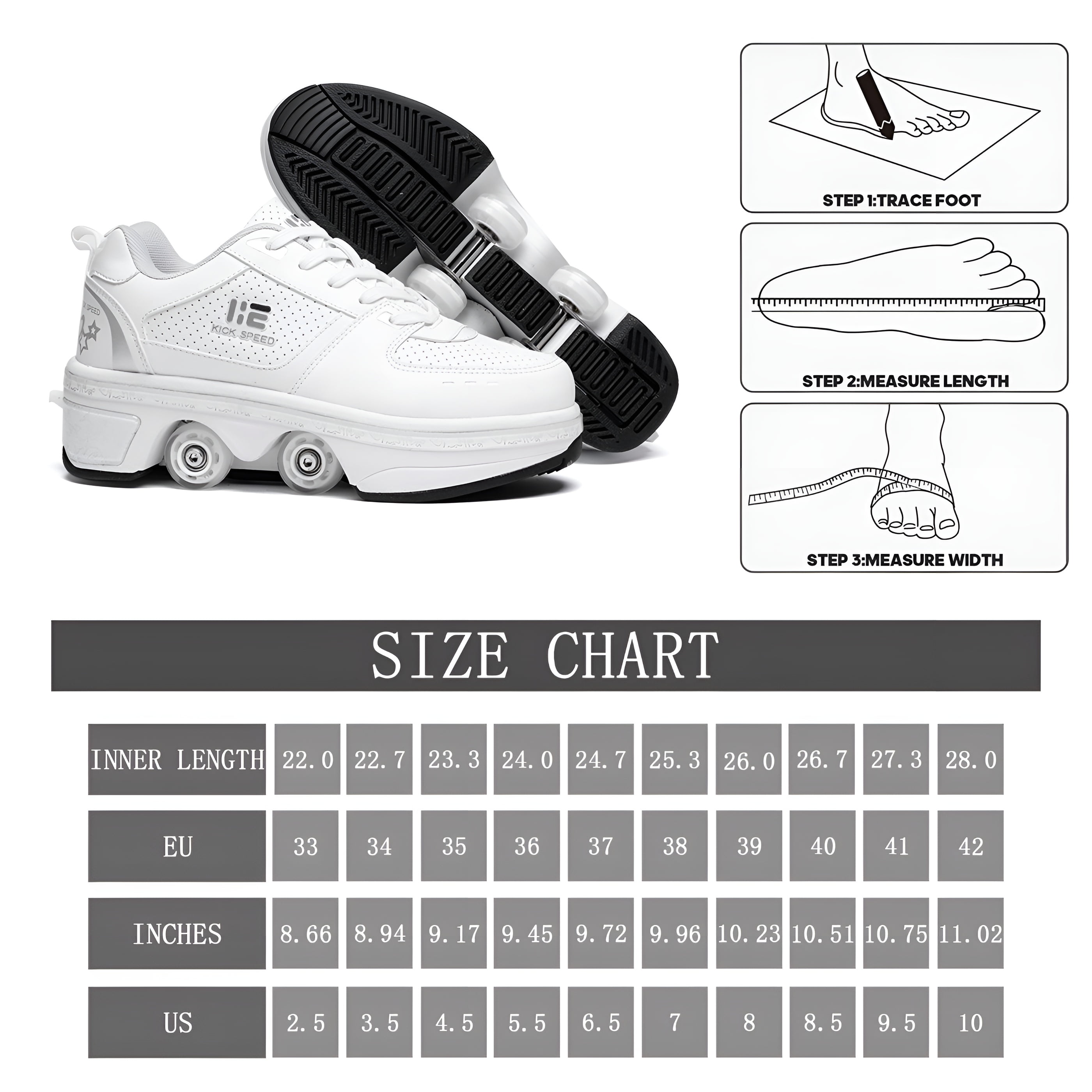 KOFUBOKE Roller Skate Shoes - Sneakers - Roller Shoes 2-in-1 Suitable for Outdoor Sports Skating Invisible Roller Skates The Best Choice for Building Confidence Style - Image 6