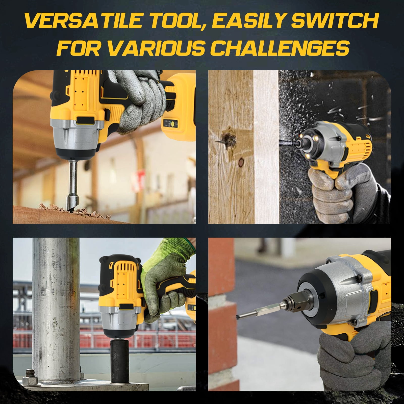 21V Cordless Impact Wrench with 2 Batteries,Brushless Motor 1/2" Impact Drill,Impact Gun Max Torque 280 ft lbs (380N.m),30Pcs Tool Set for Home,Yellow - Image 10