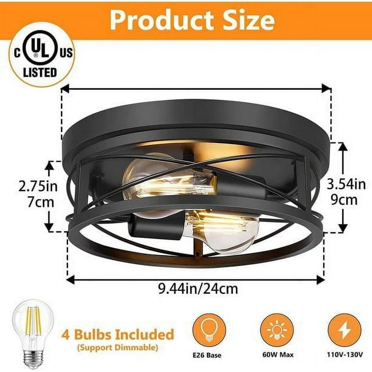 Flush Mount Ceiling Light Fixtures with 2 Bulbs Farmhouse Flush Mount Ceiling Light 2-Light Ceiling Lamps for Kitchen Bedrooms Foyer Hallways - Image 7